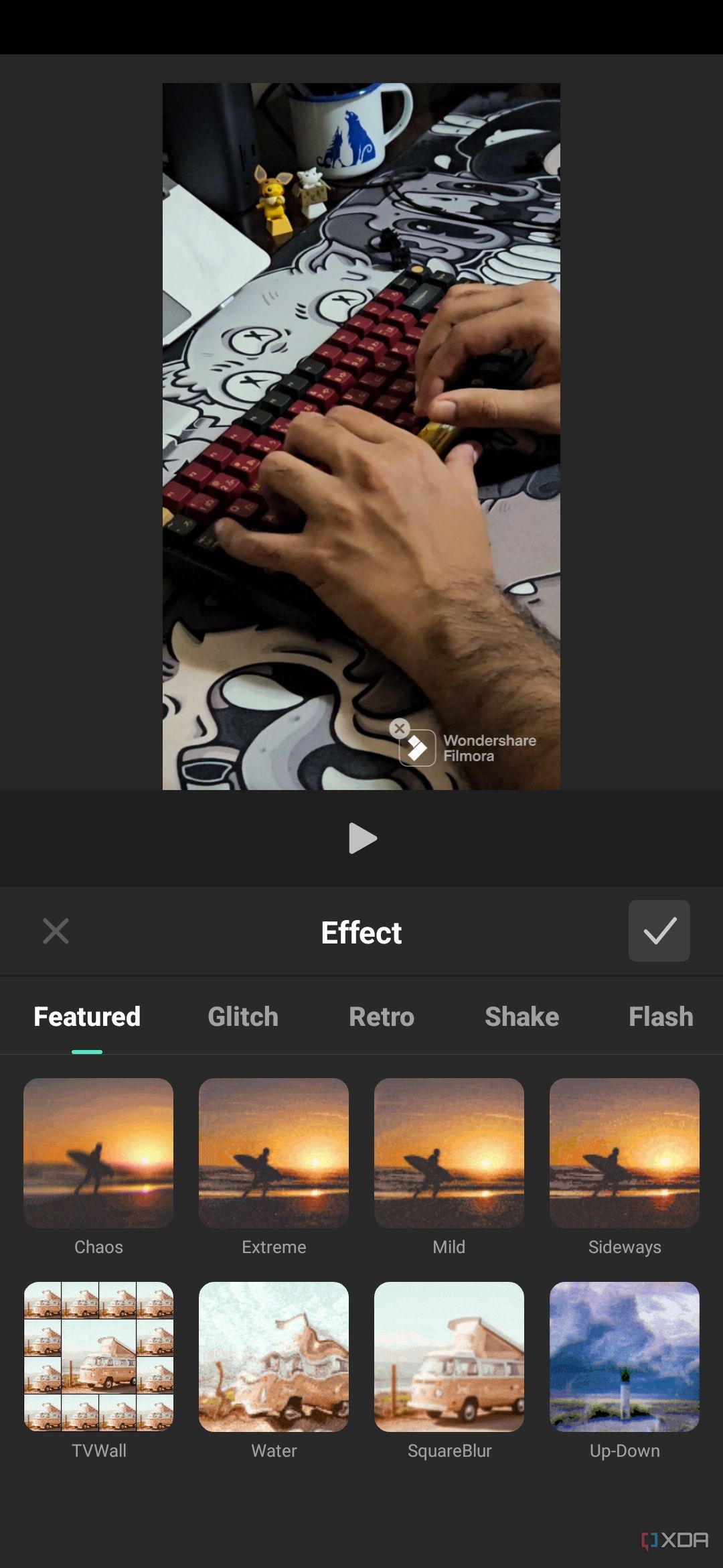 A screenshot captured on a Galaxy S23 showing the visual effects in Filmora app.