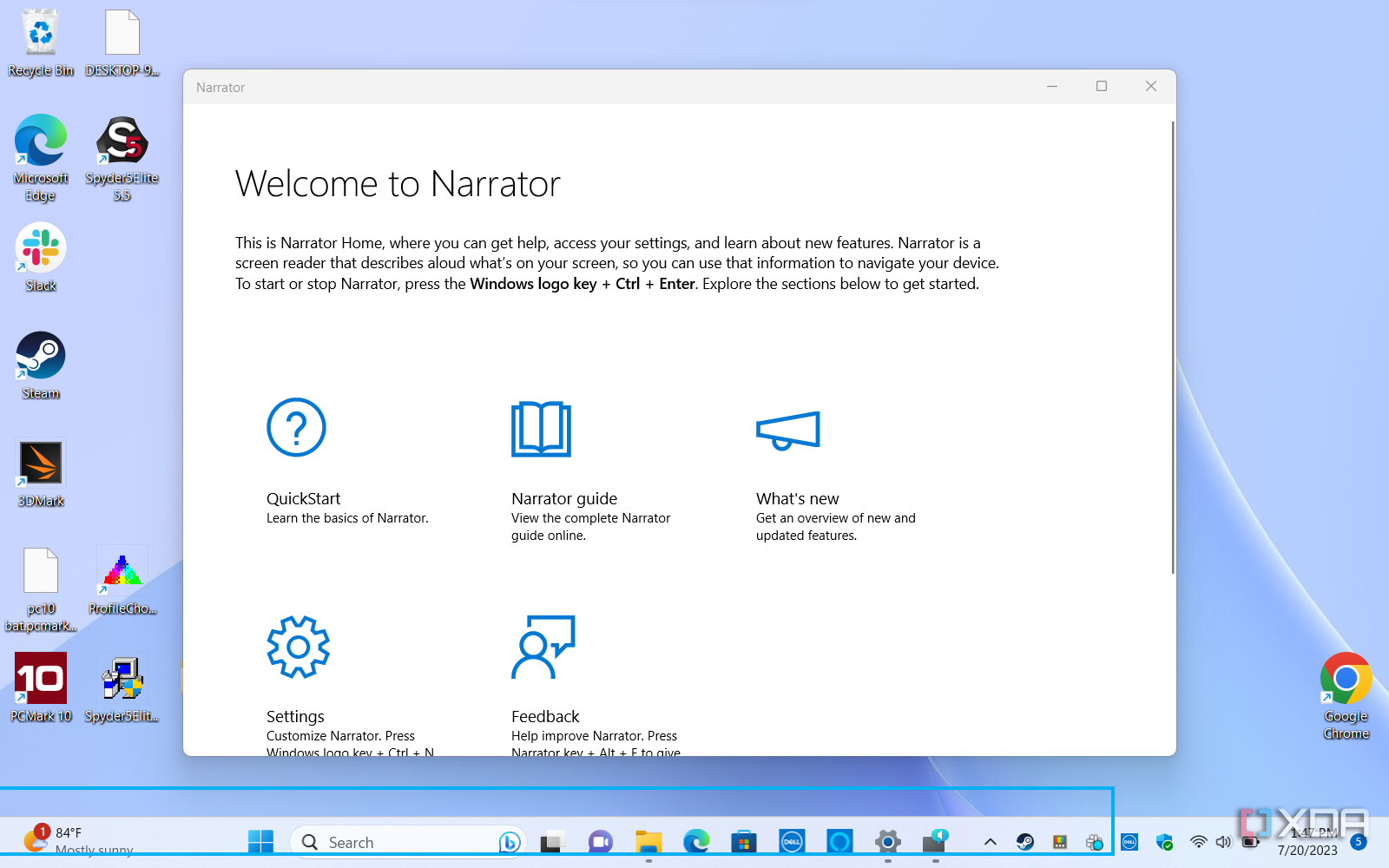 Narrador en Windows 11 con el escritorio