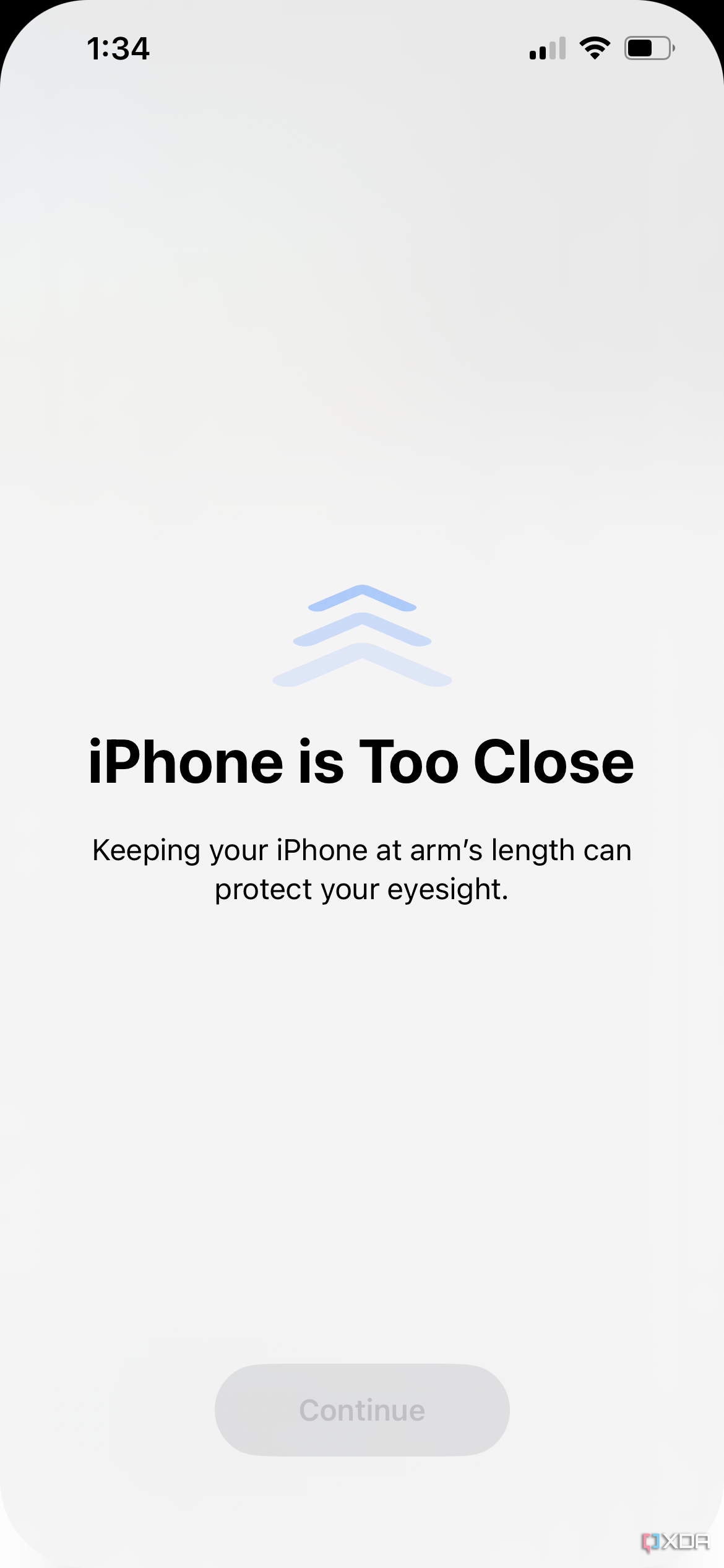 iPhone screen distance warning