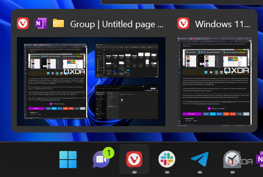 Screenshot of Snap Group shown when hovering an app on the taskbar