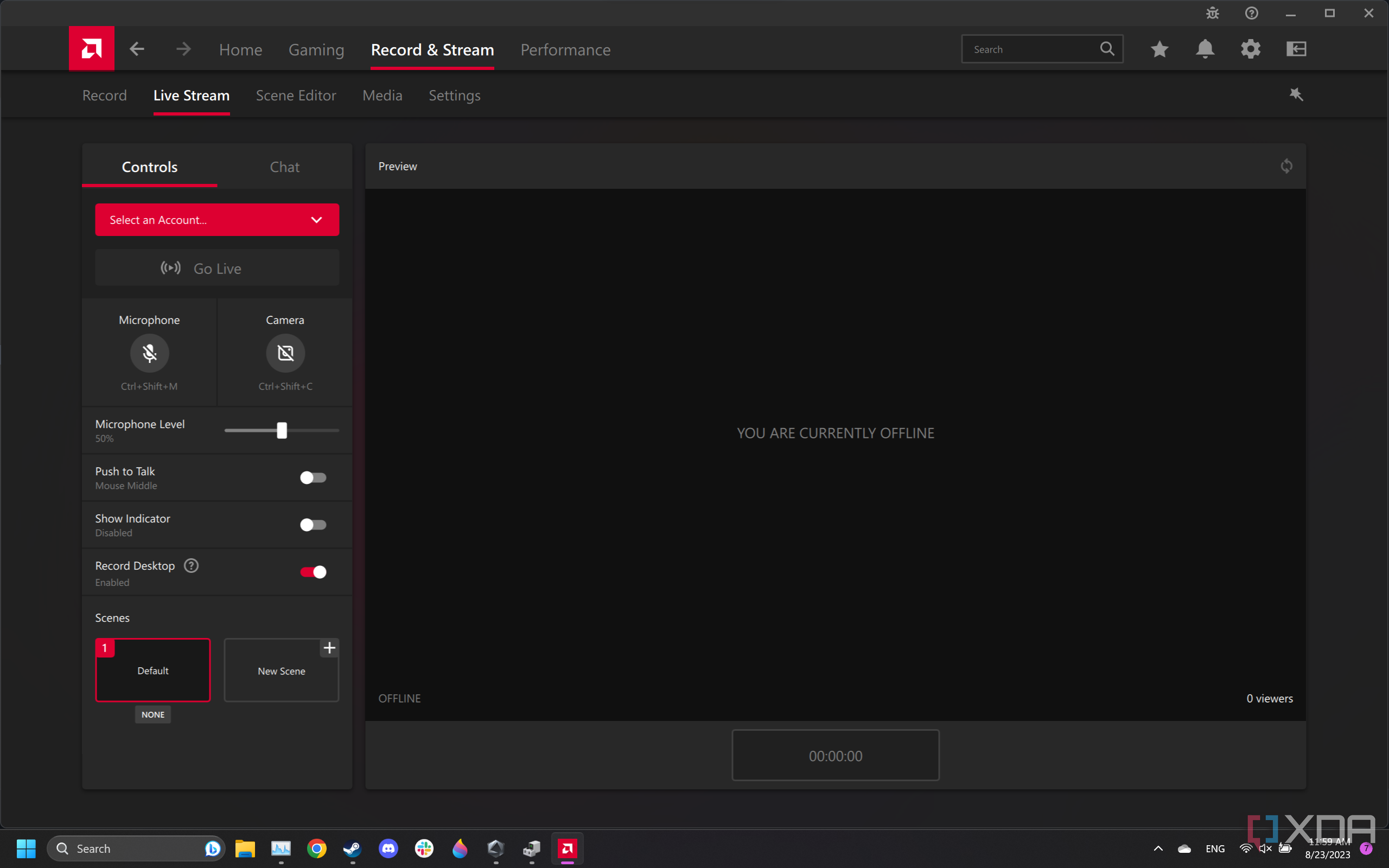 AMD Radeon Software ReLive Live Stream tab.