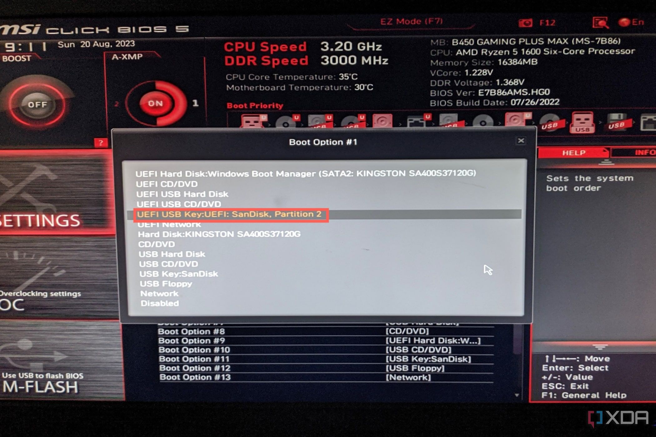 An image of the boot settings of the BIOS of MSI B450 Gaming Plus motherboard