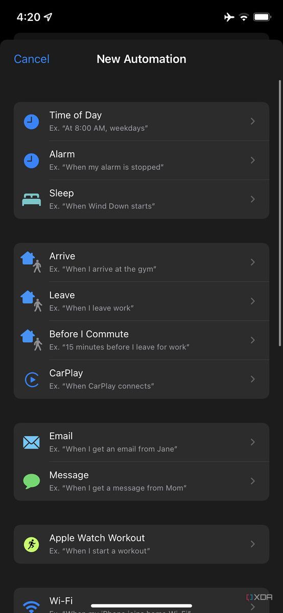 new automation screen in shortcuts app