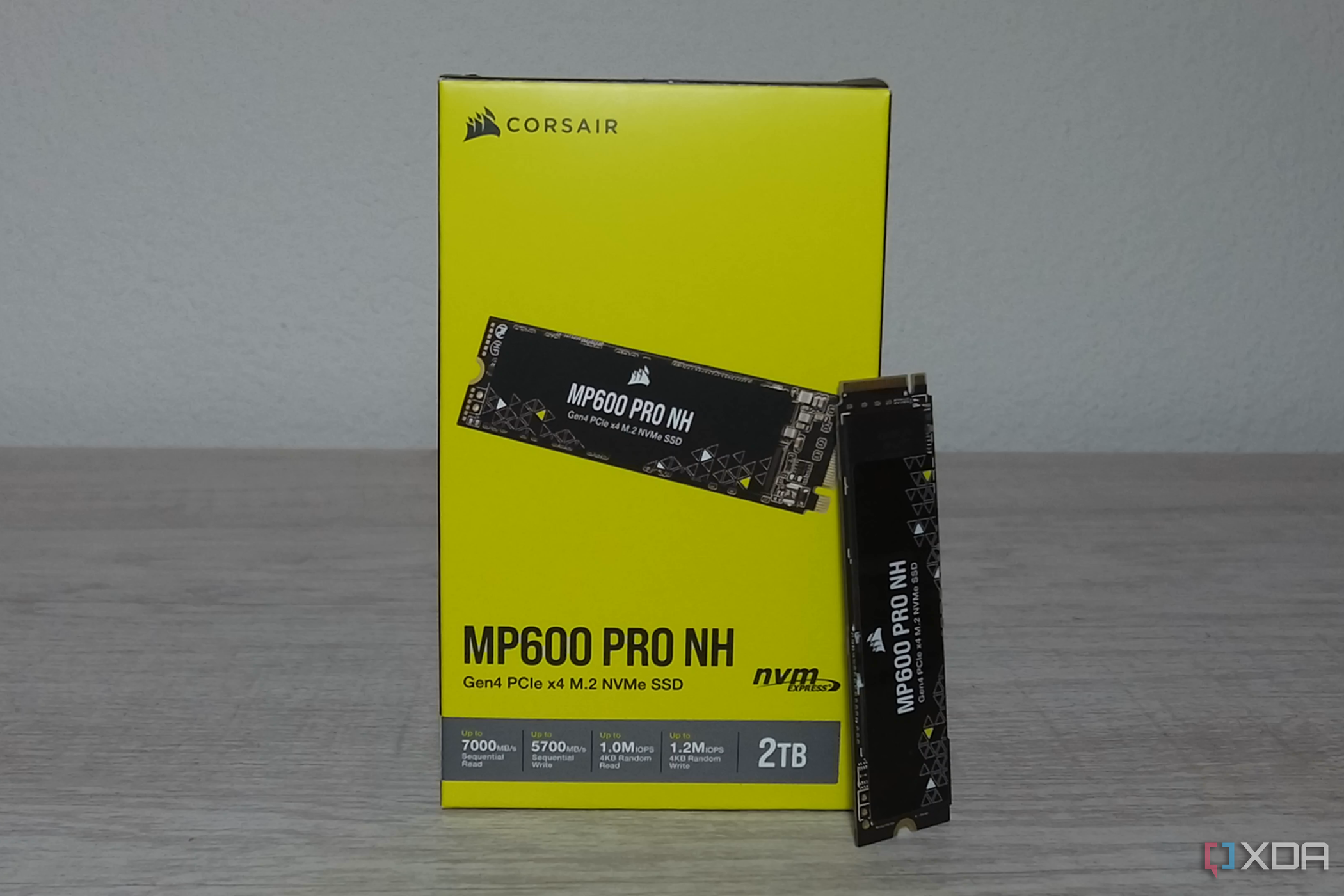 The Corsair MP600 Pro NH SSD and box.