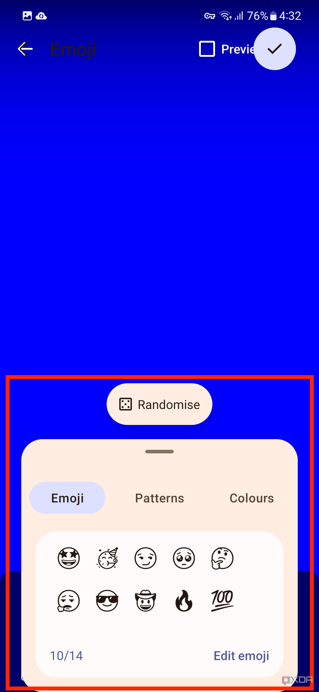 Ein Screenshot, der den Emoji-Customizer im Emoji-Workshop hervorhebt.