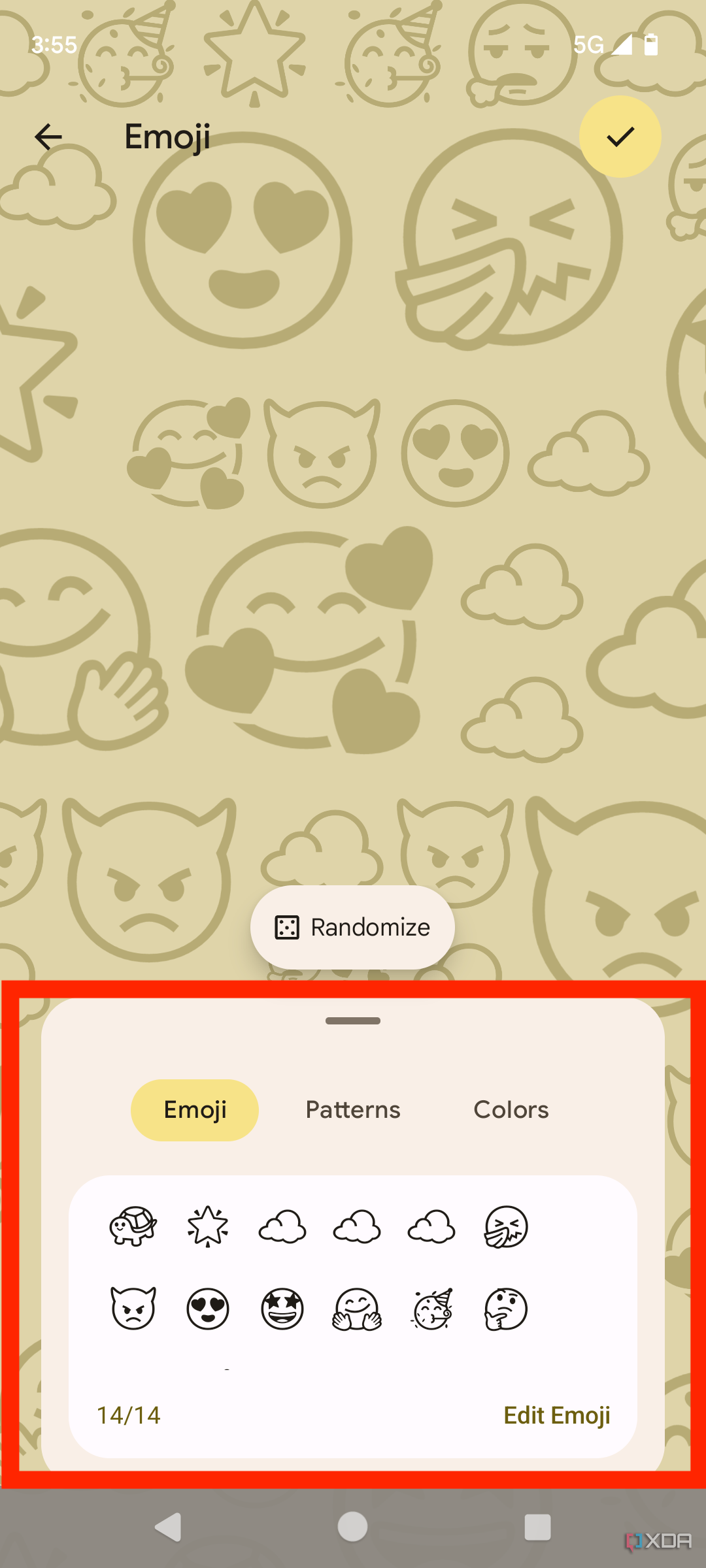 Скриншот, сделанный на Pixel 7, показывающий средство выбора Emoji в Emoji Workshop.