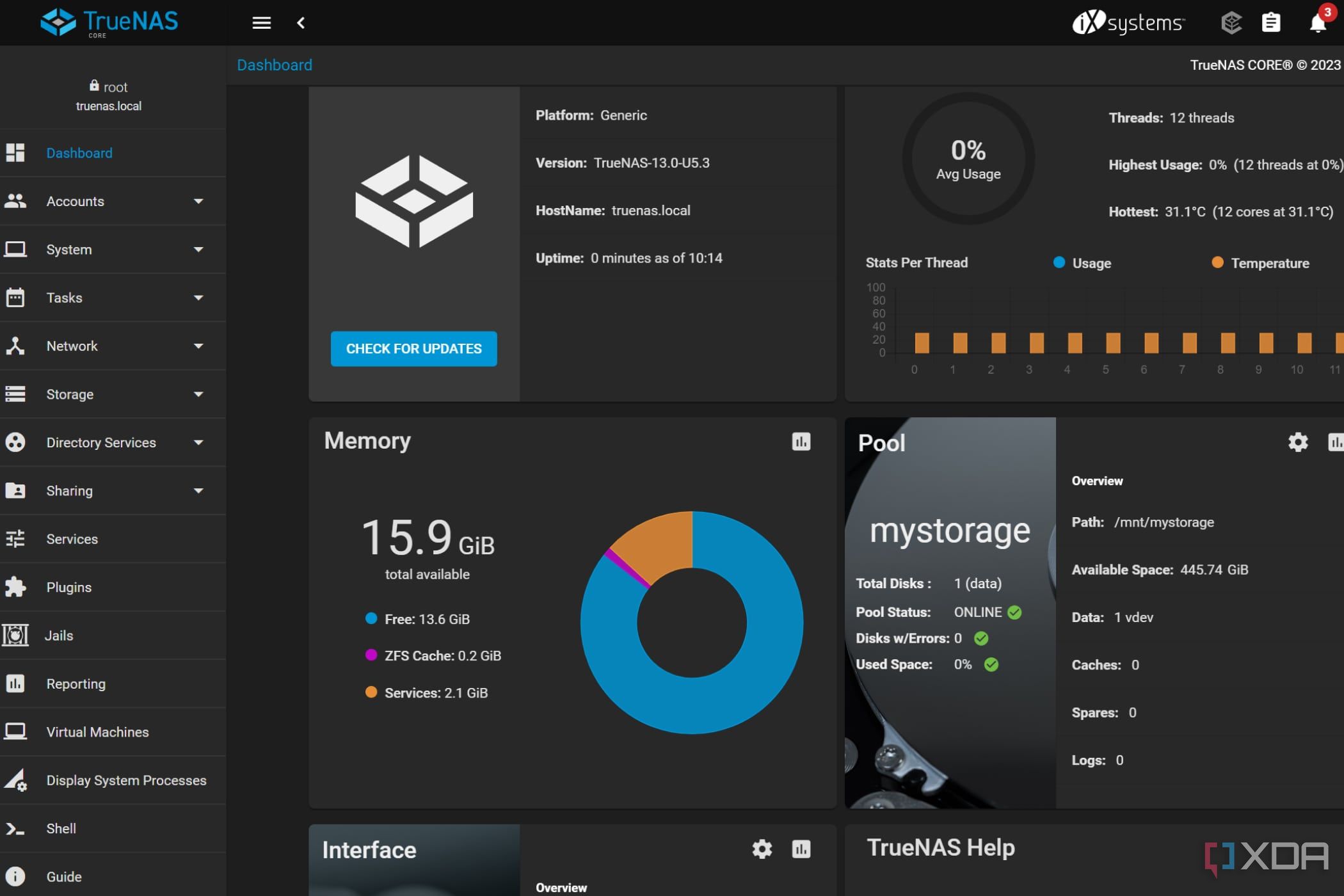 Una descripción general del panel de control de TrueNAS CORE