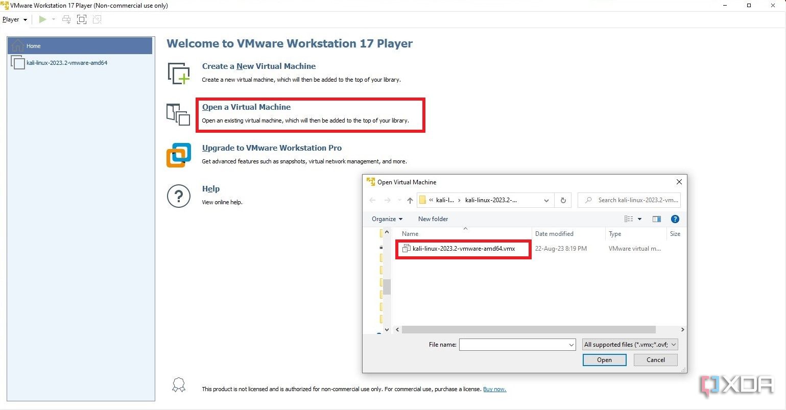 Instantánea de instalación de la imagen VMware de Kali Linux