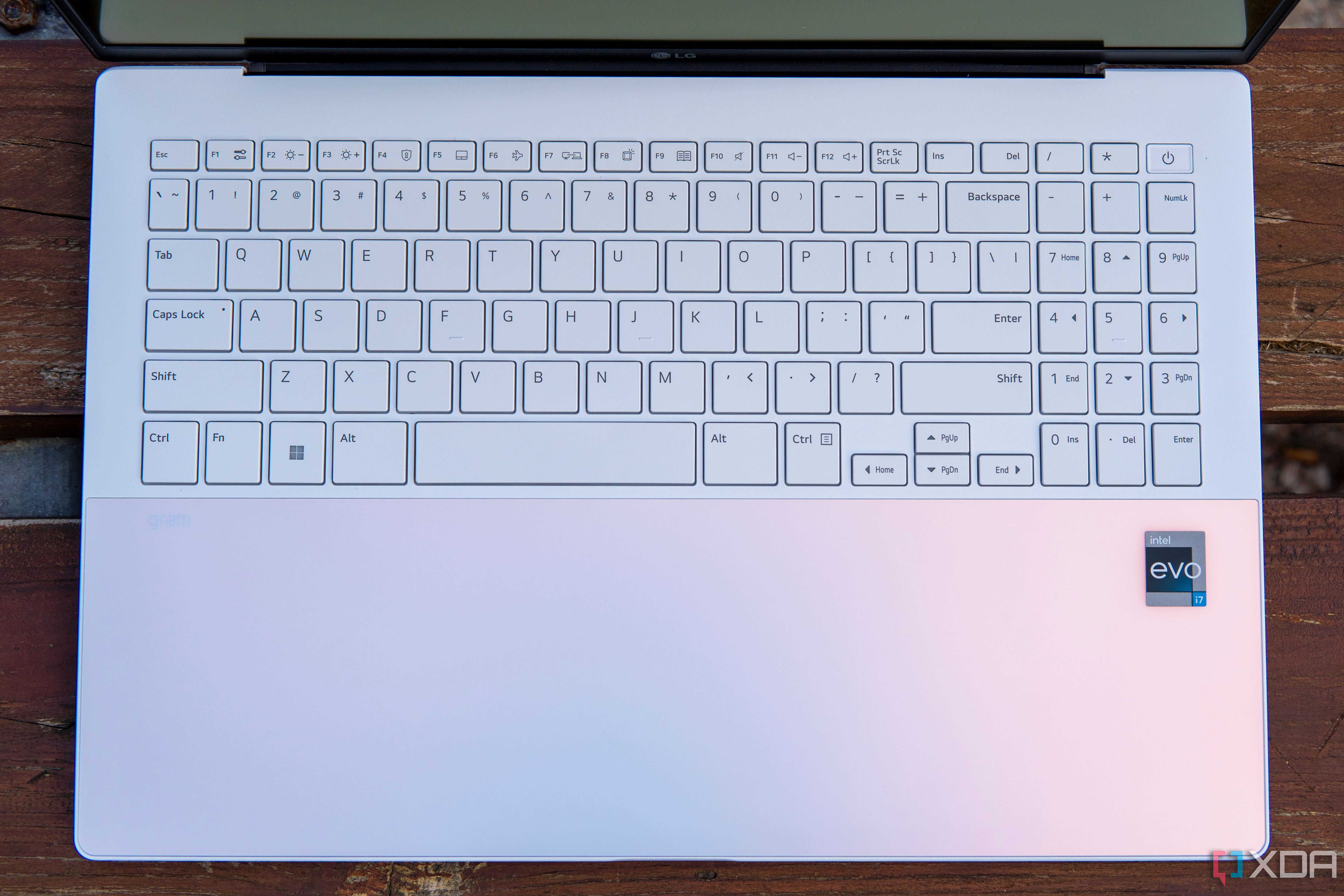 Overhead view of the keyboard and touchpad of the LG Gram Style