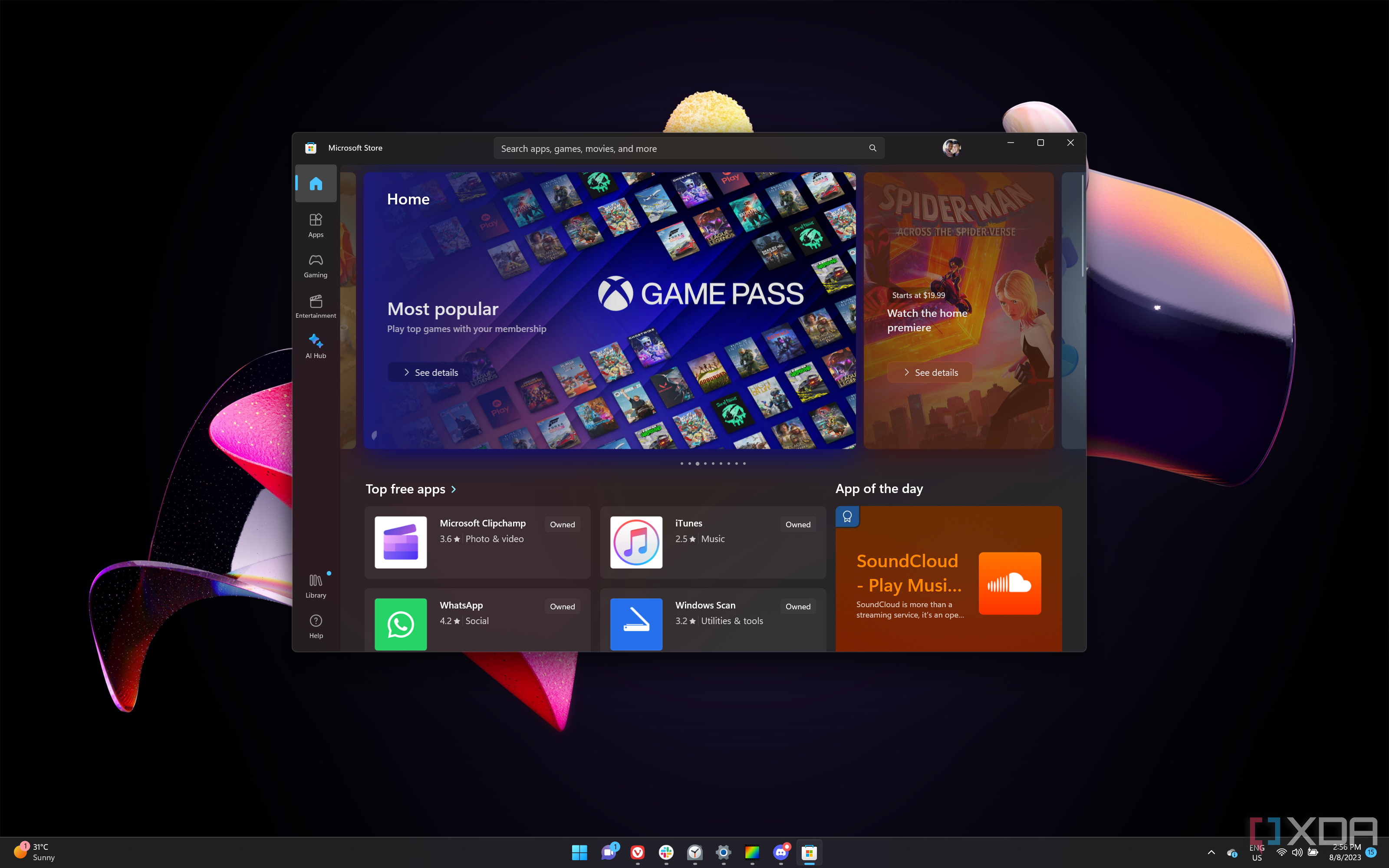 Screenshot of the Microsoft Store homepage on Windows 11