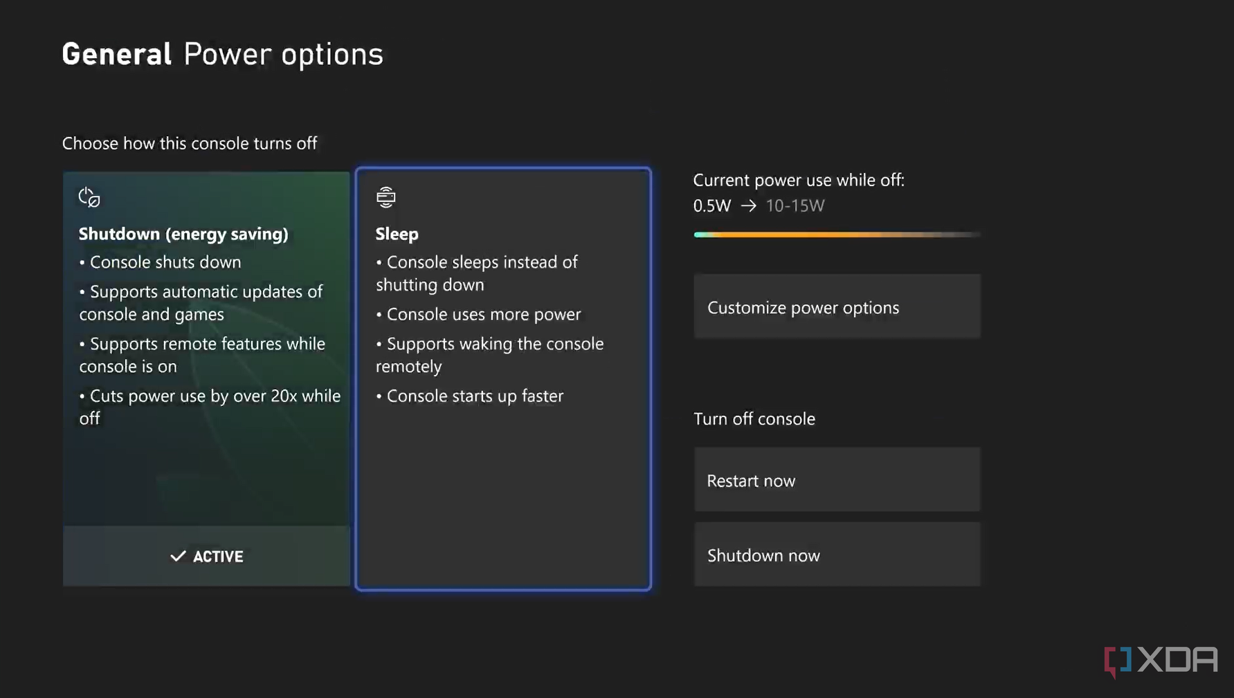 power settings on Xbox