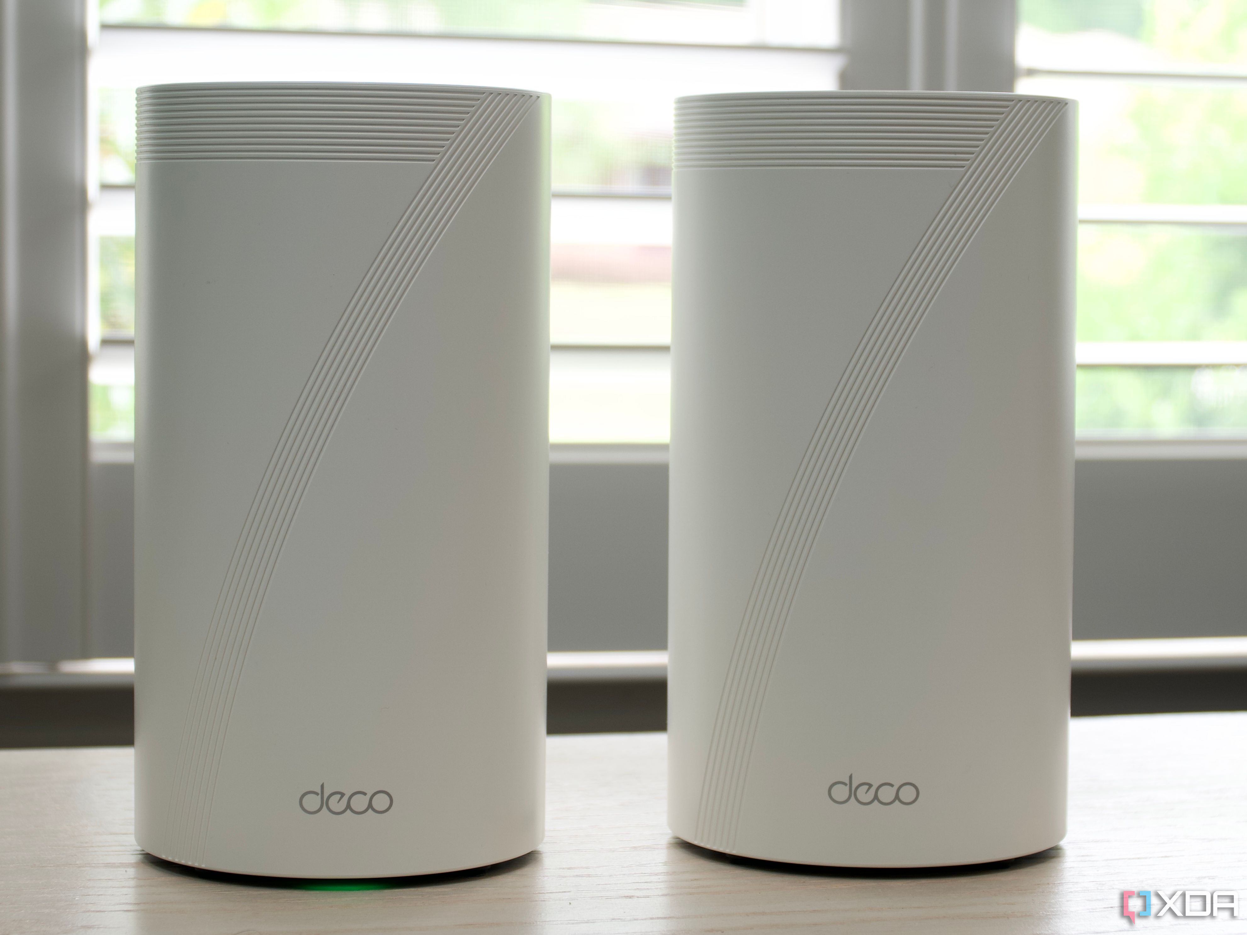 TP-Link Deco BE85 mesh system two nodes from the front