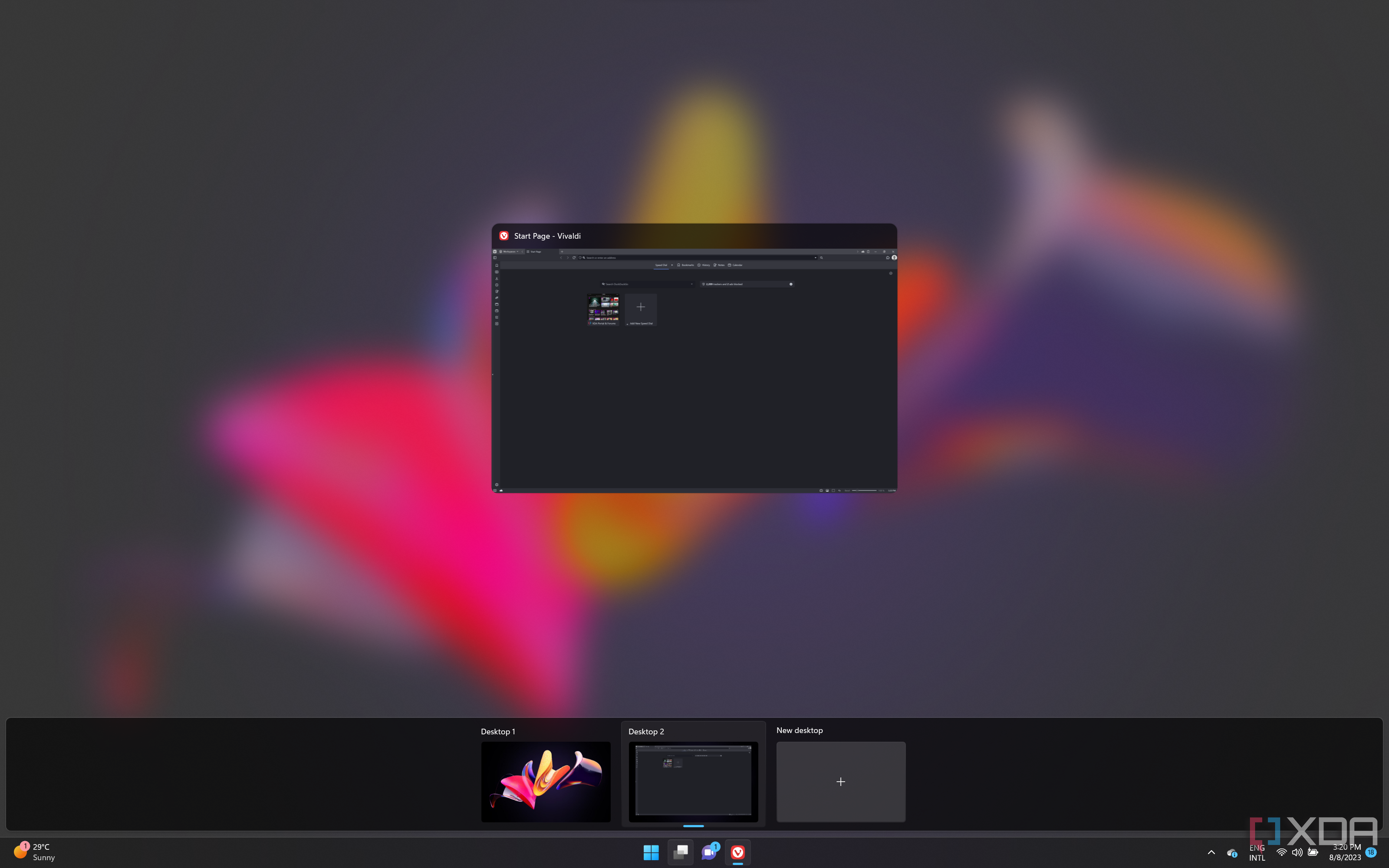 Screenshot of task view in Windows 11 showing two virtual desktops