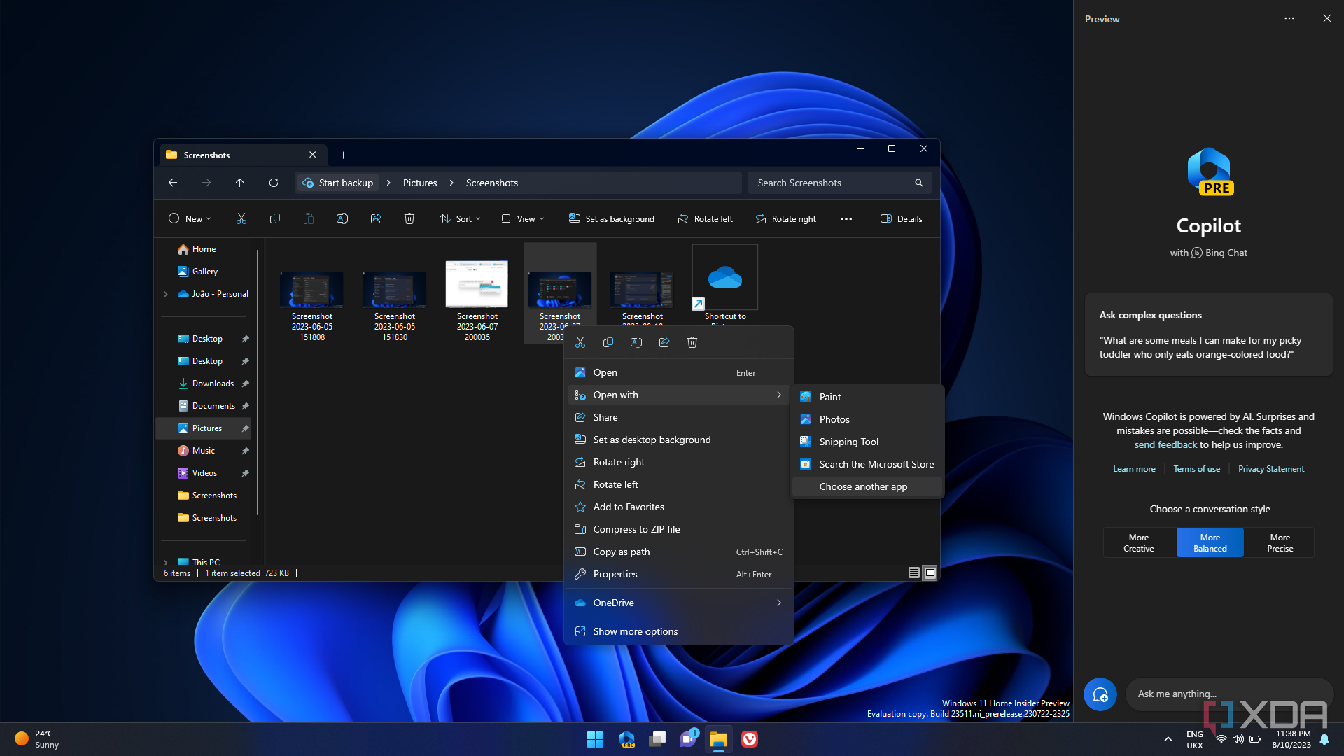 Screenshot eines Datei-Explorer-Fensters neben Windows Copilot