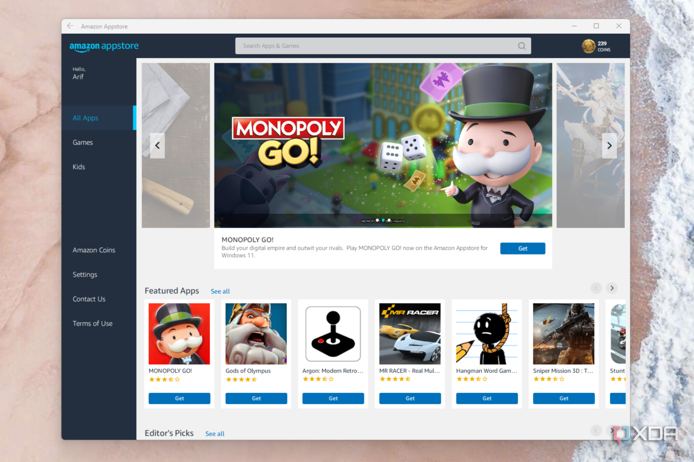 The main page of the Amazon App Store on Windows 11