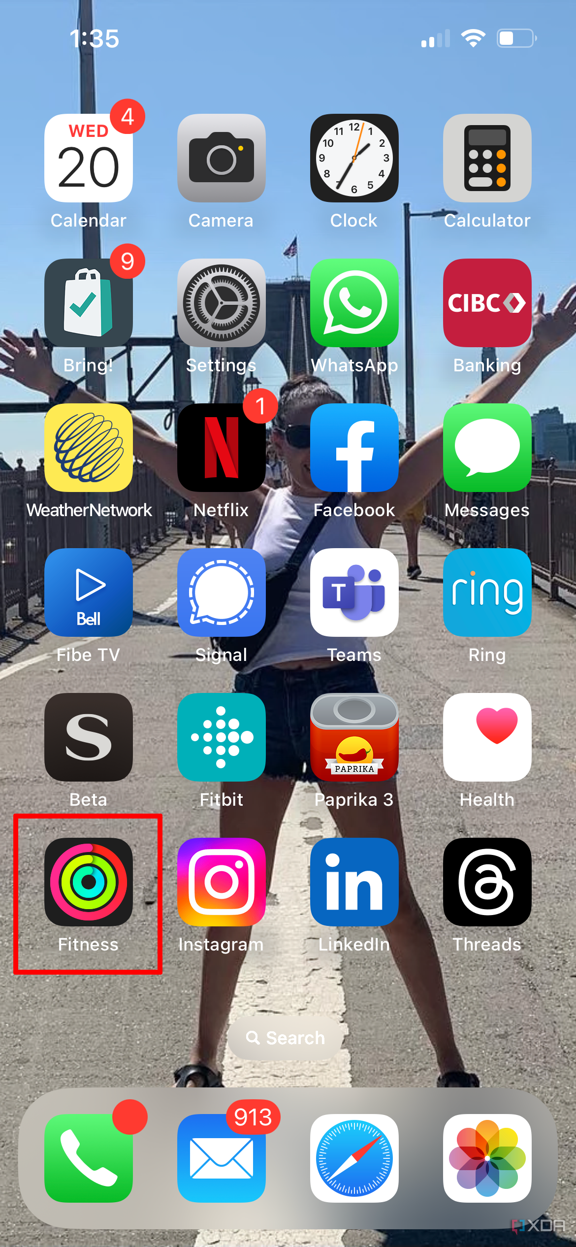 Яблоко iPhone главный экран с выбранным приложением «Фитнес».
