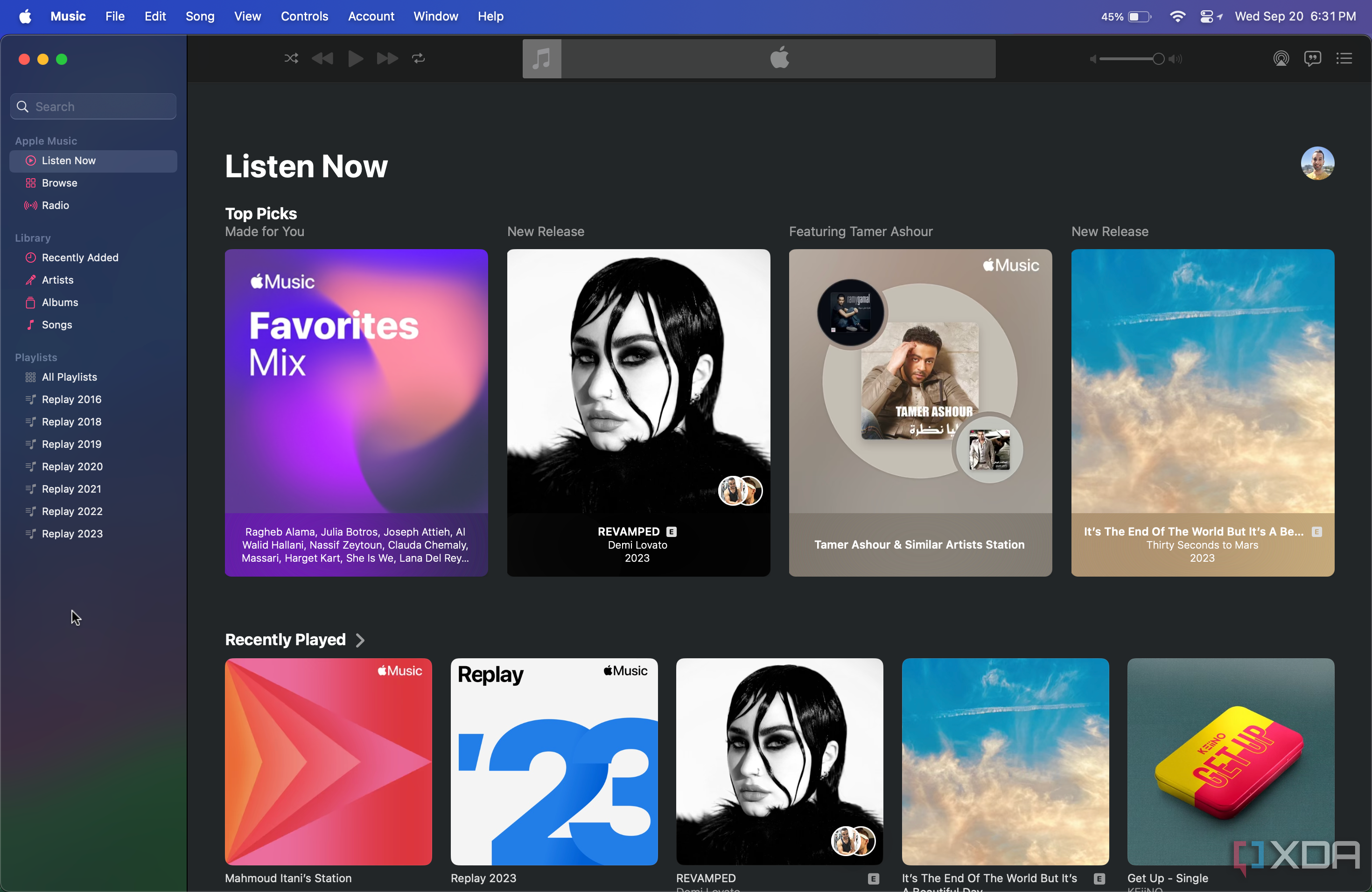 Apple Music Listen Now tab on macOS