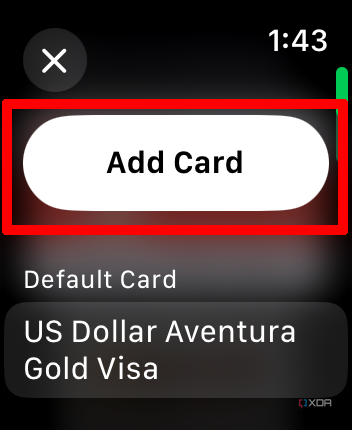 The Add Card option in Apple Wallet on Apple Watch.