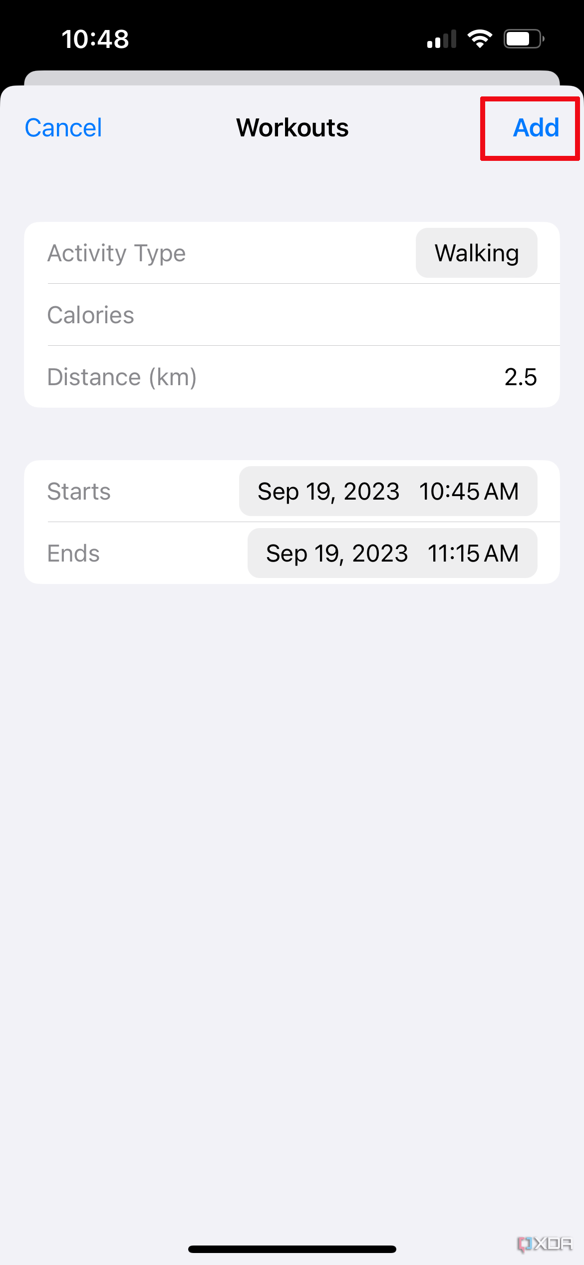 Adding workout to online apple watch