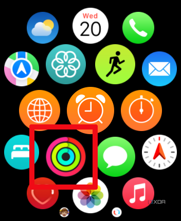 Apple Watch apps screen with Activity selected.