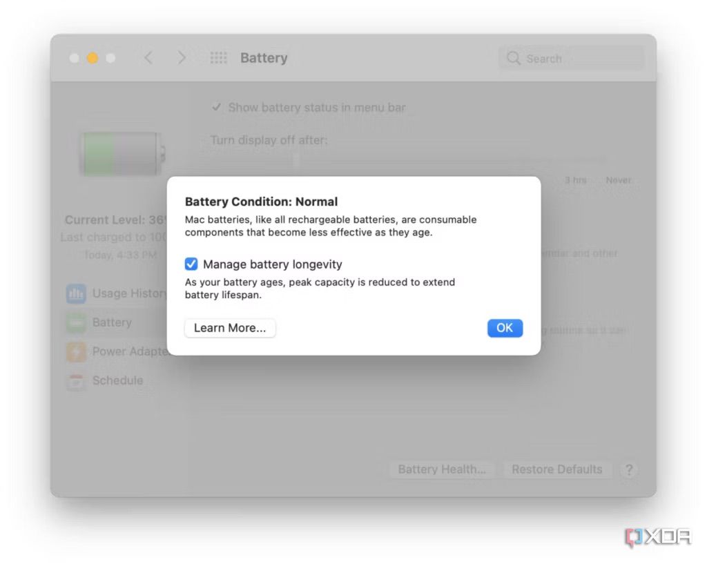 Battery health on macOS showing Normal condition