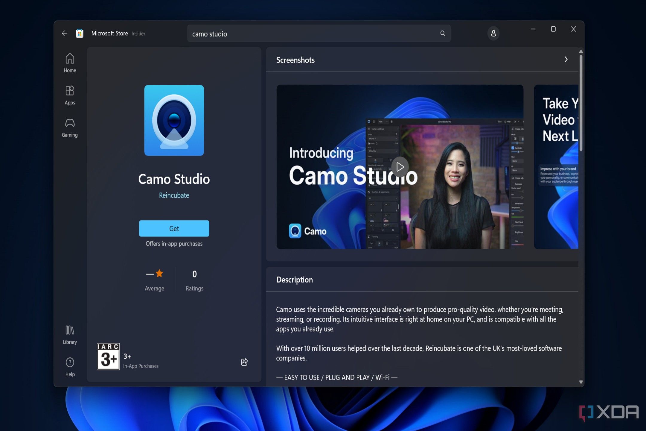 Screenshot showing Camo Studio app in Microsoft Store