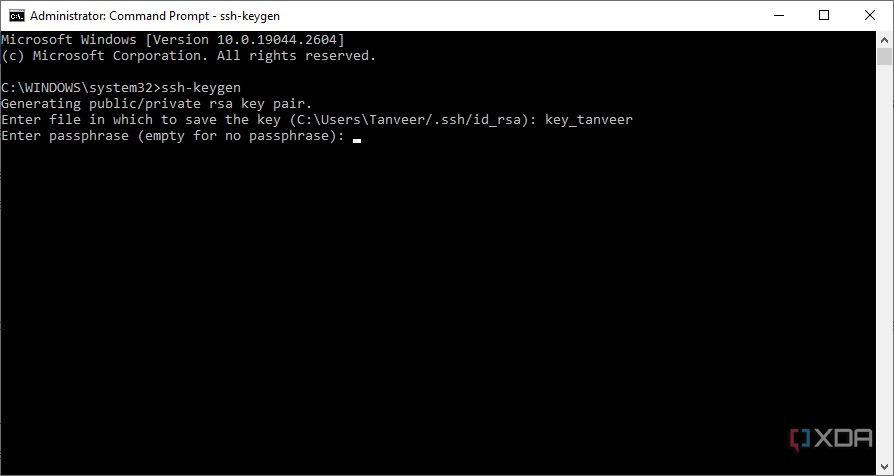 Command Prompt-windows showing passphrase input