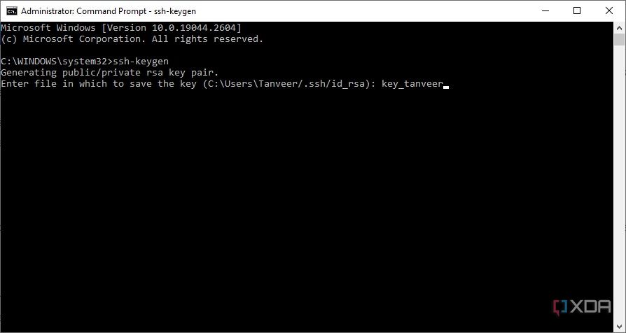 Command Prompt window showing save location of SSH key