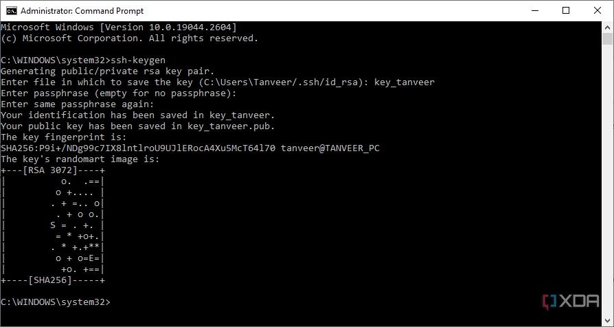 Command Prompt window showing completion of SSH key generation