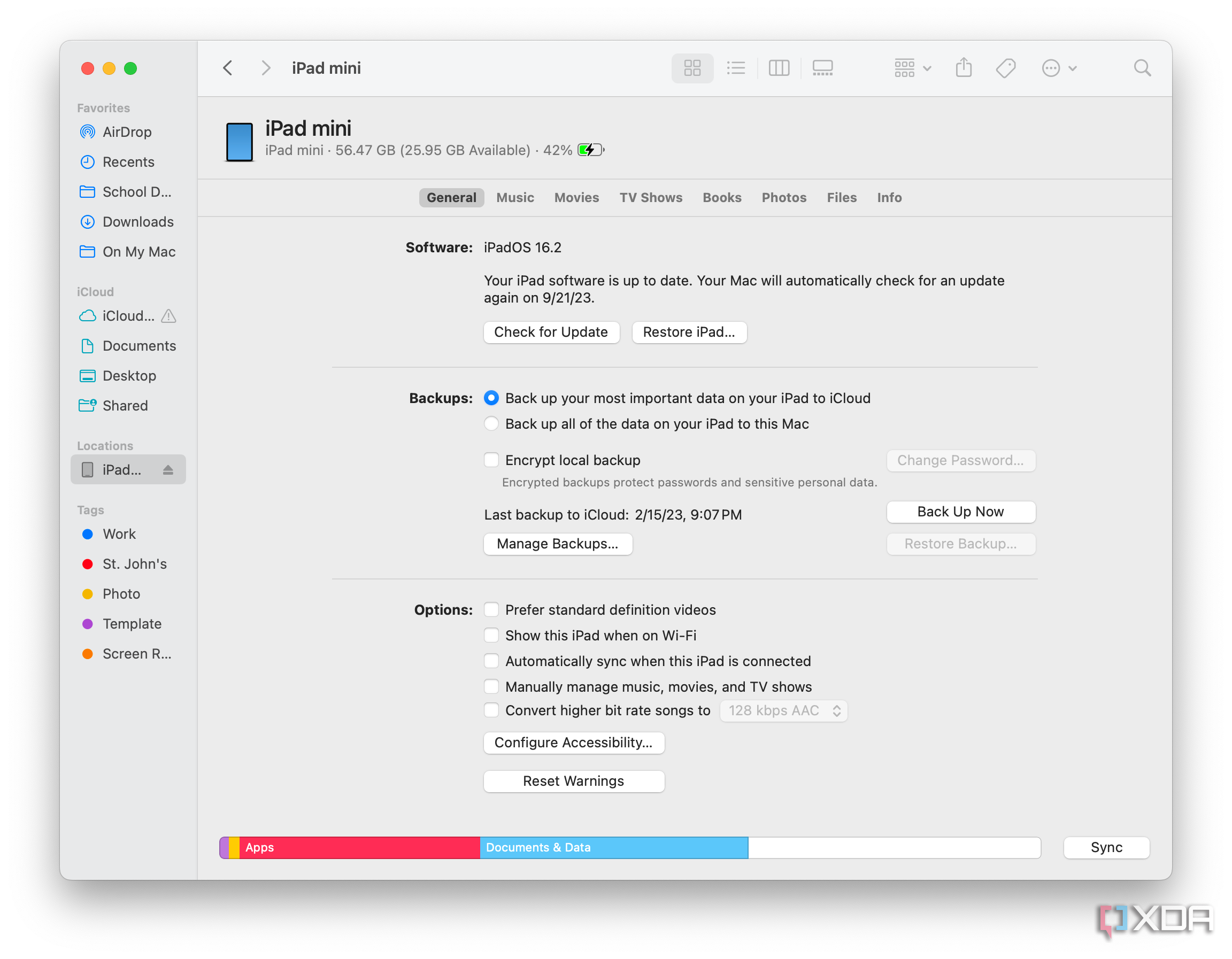 An iPad mini as shown in the Locations tab in macOS Finder.