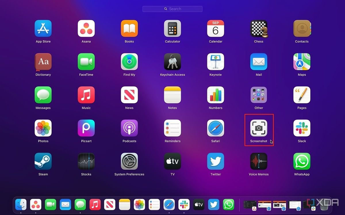 The Screenshot app on the macOS homescreen