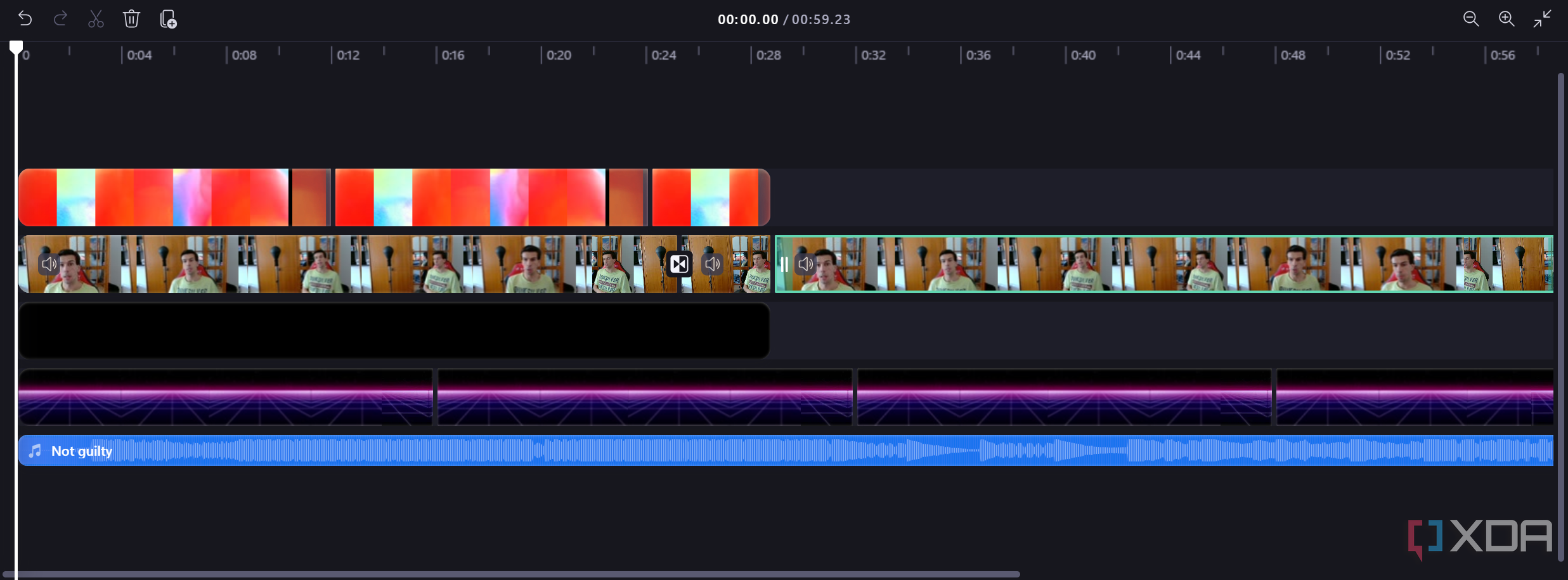 Screenshot of the timeline in Clipchamp with various video and audio elements