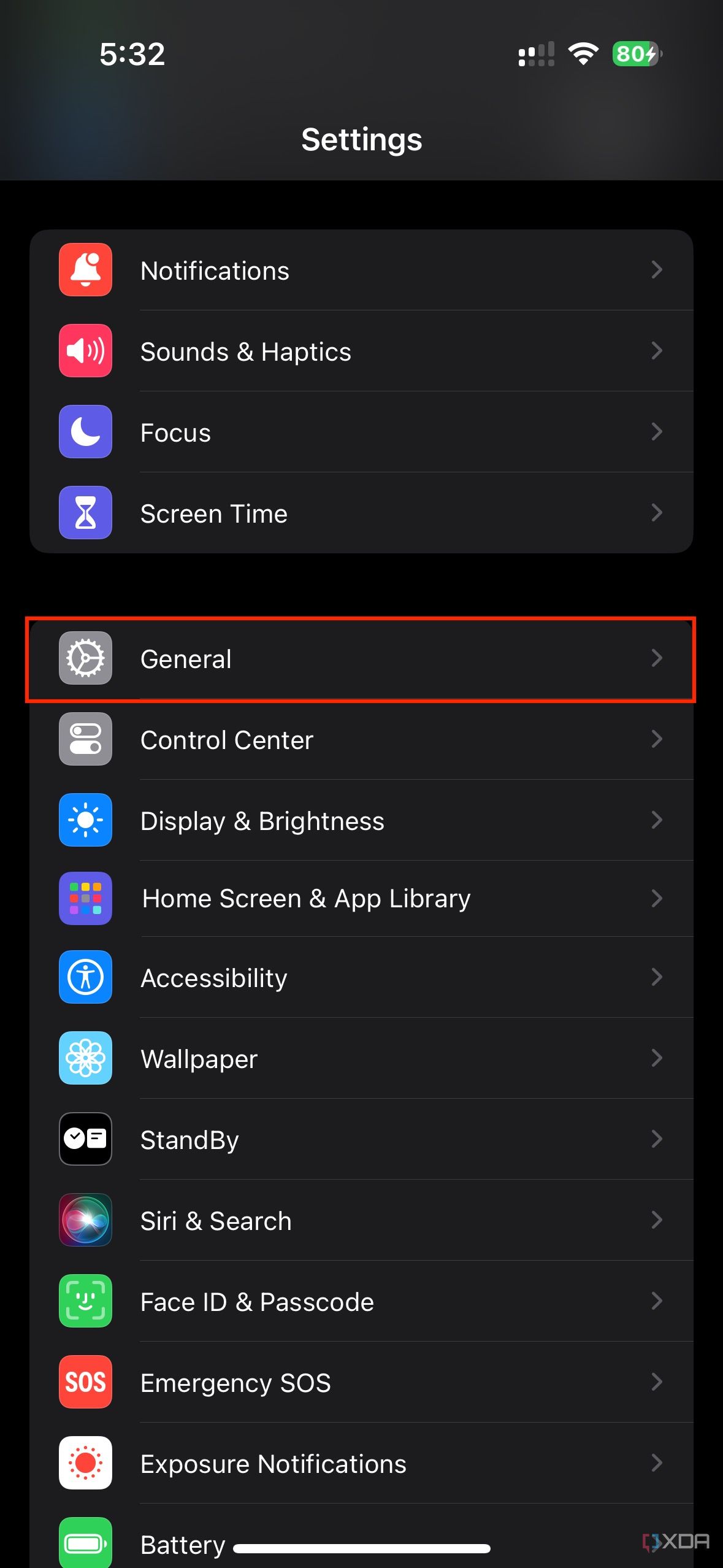 general settings on iOS 