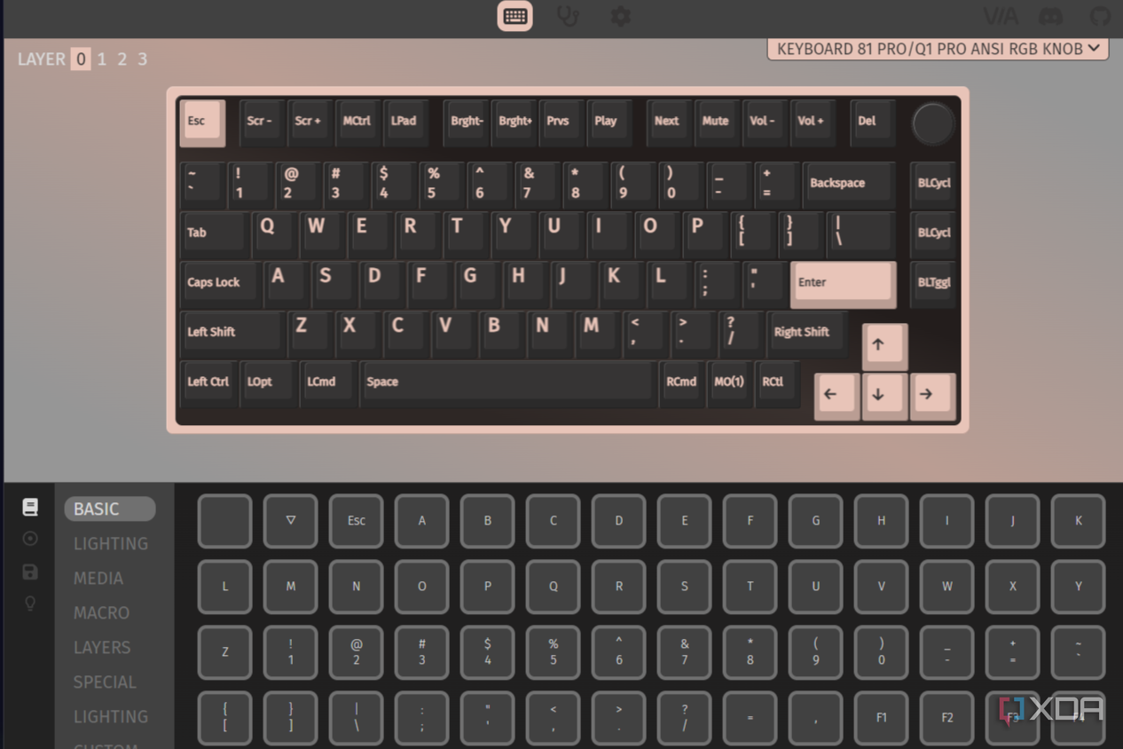 El Keychron Q1 Pro en el interior de VIA