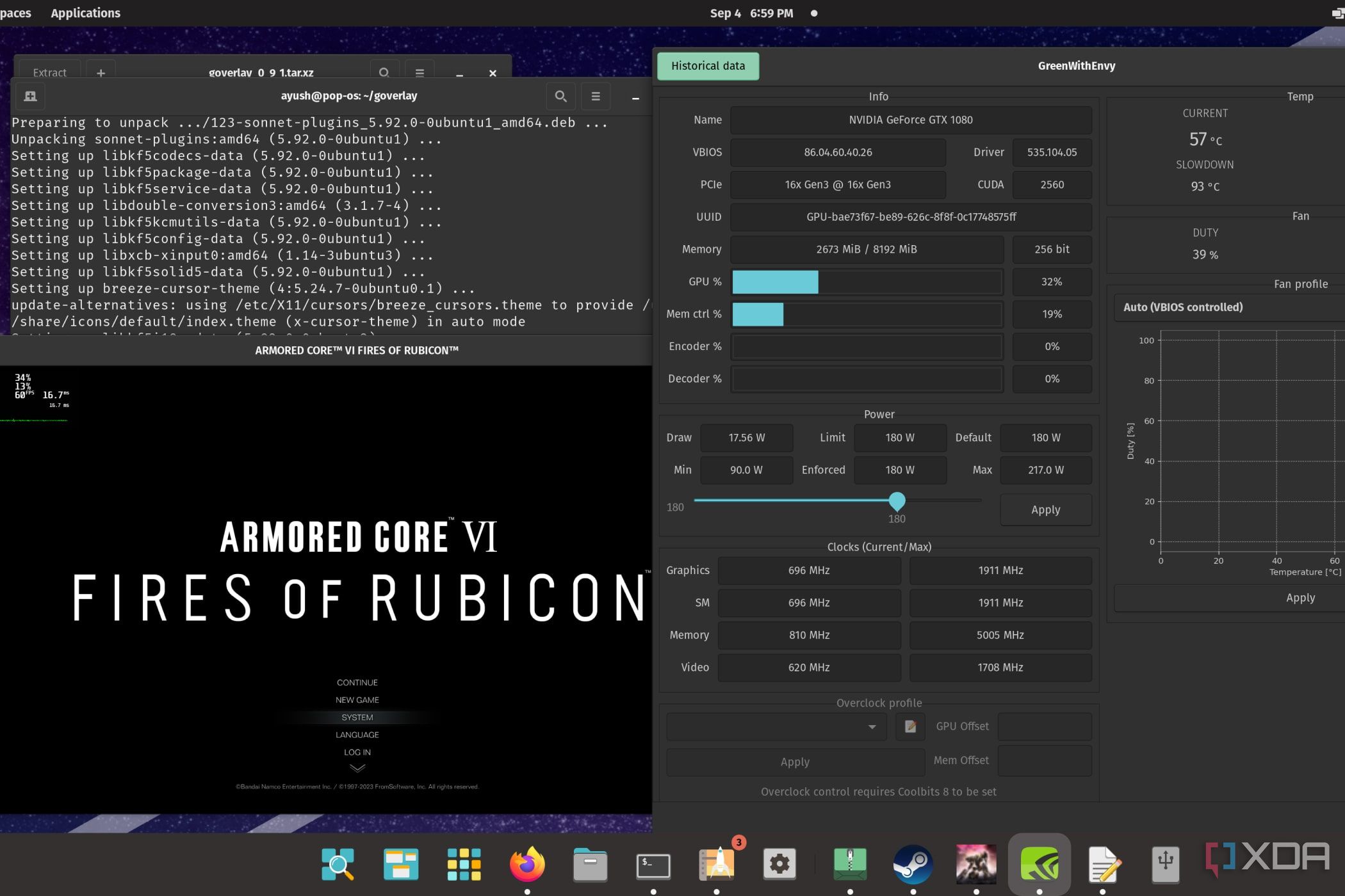 A screenshot depicting the various video game customization tools available on Pop!_OS