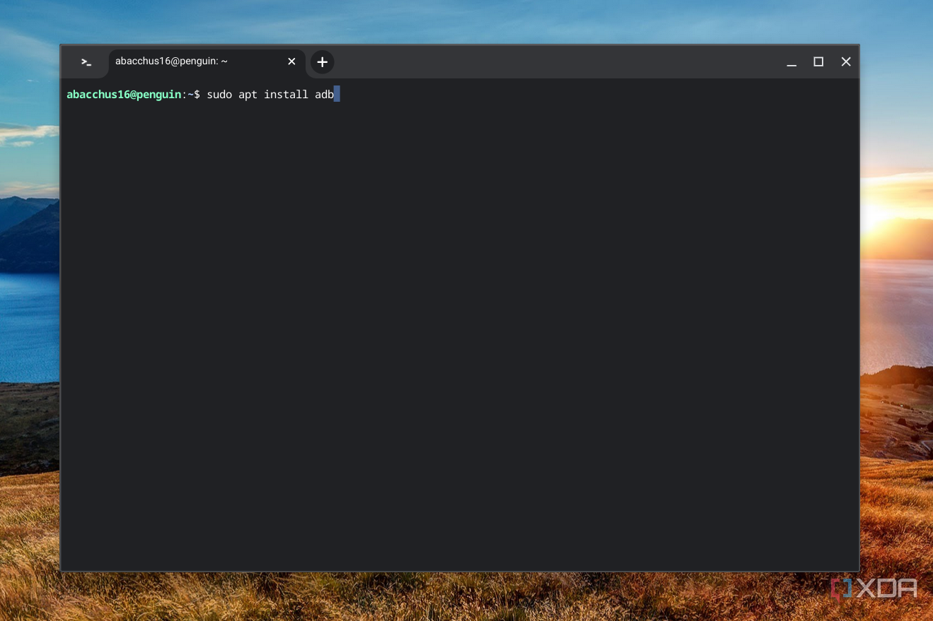 A screenshot of the Linux command for installing an Android app on ChromeOS