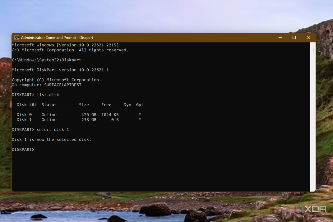 list disk in Windows command prompt