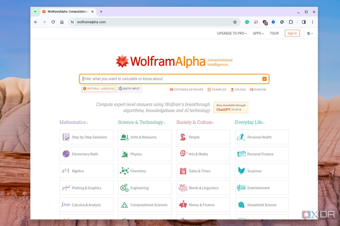 Wolfram Alpha running in Google Chrome on a Chromebook