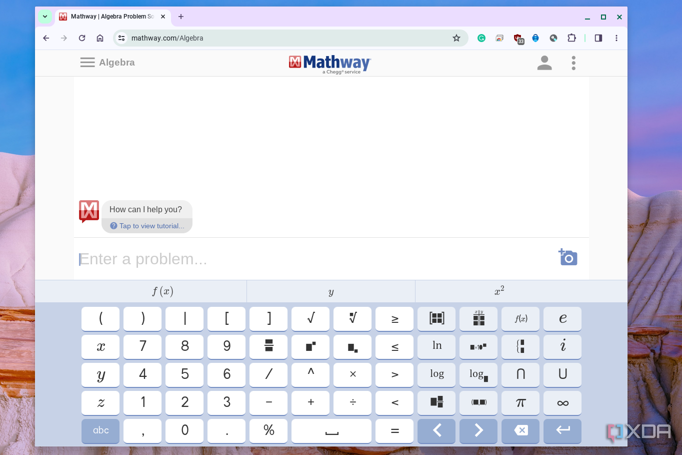 Mathway running on a Chromebook through the Chrome web browser