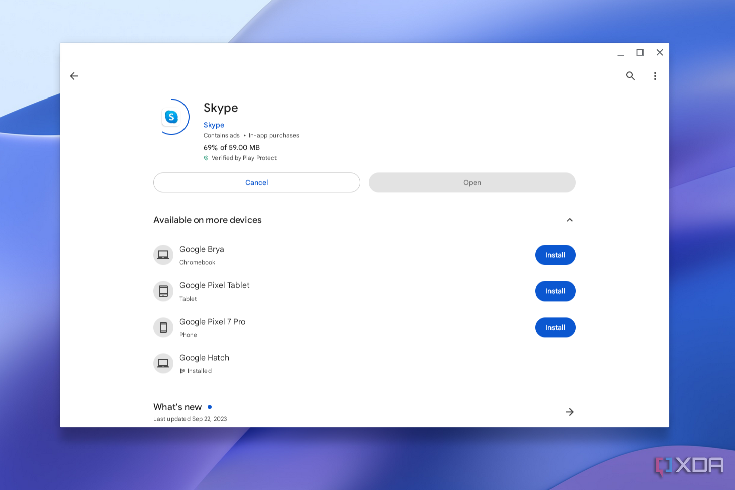 A listing for Skype in the Google Play Store on ChromeOS.