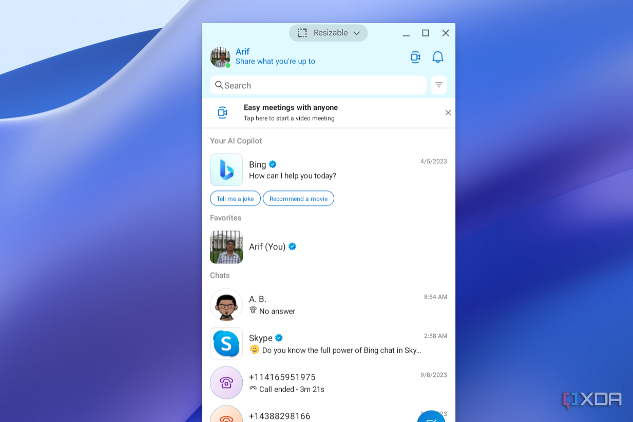 The Skype Android app running on ChromeOS.