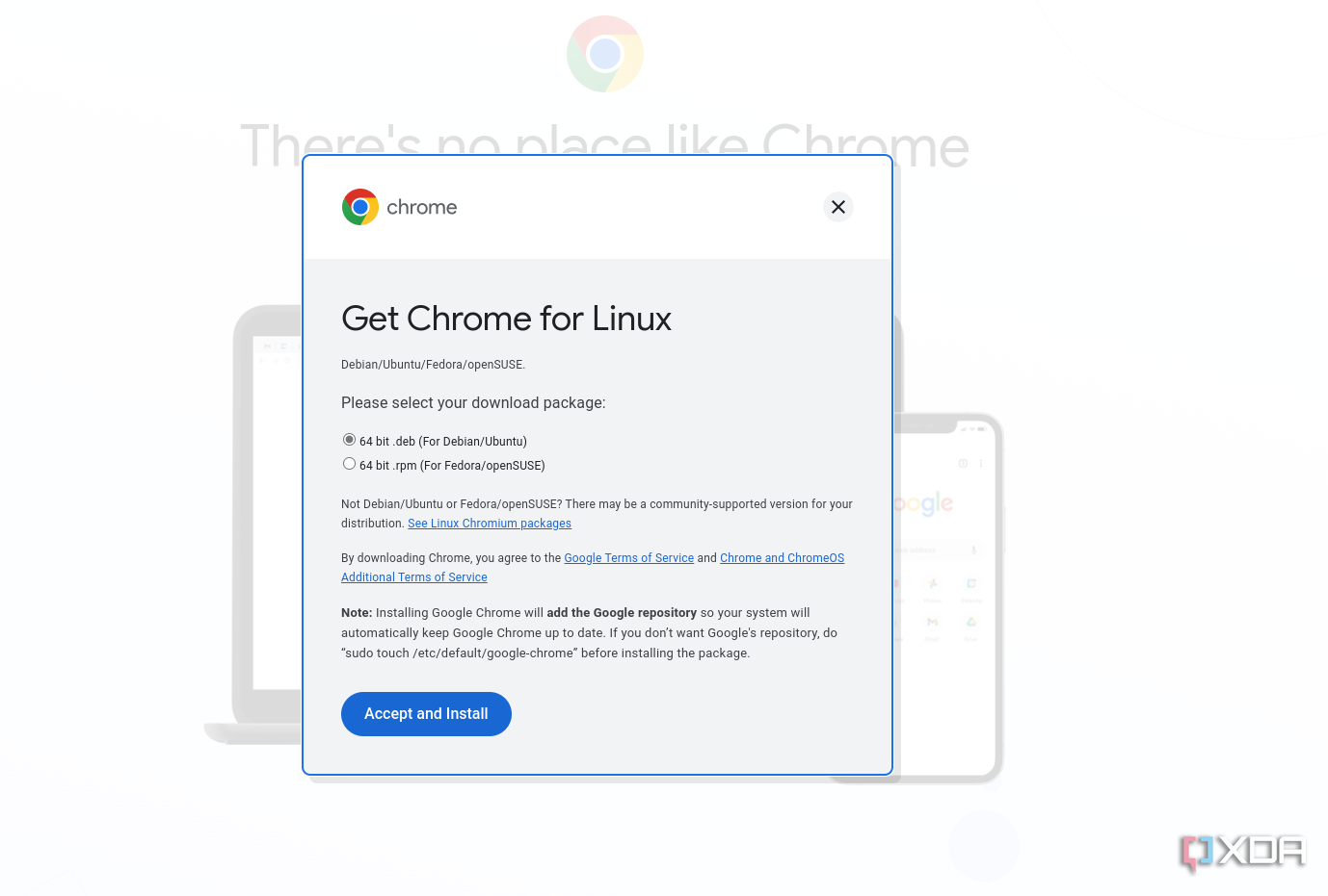 Скриншот диалога подтверждения загрузки Chrome в Linux