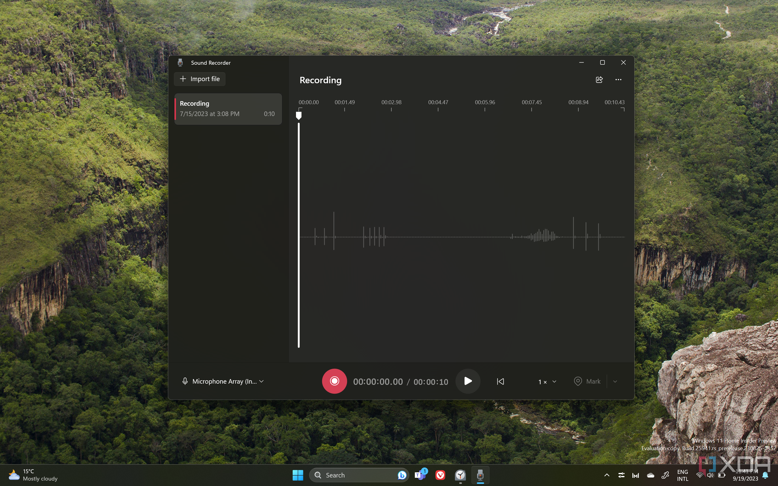 Captura de pantalla de la grabadora de sonido rediseñada en Windows 11