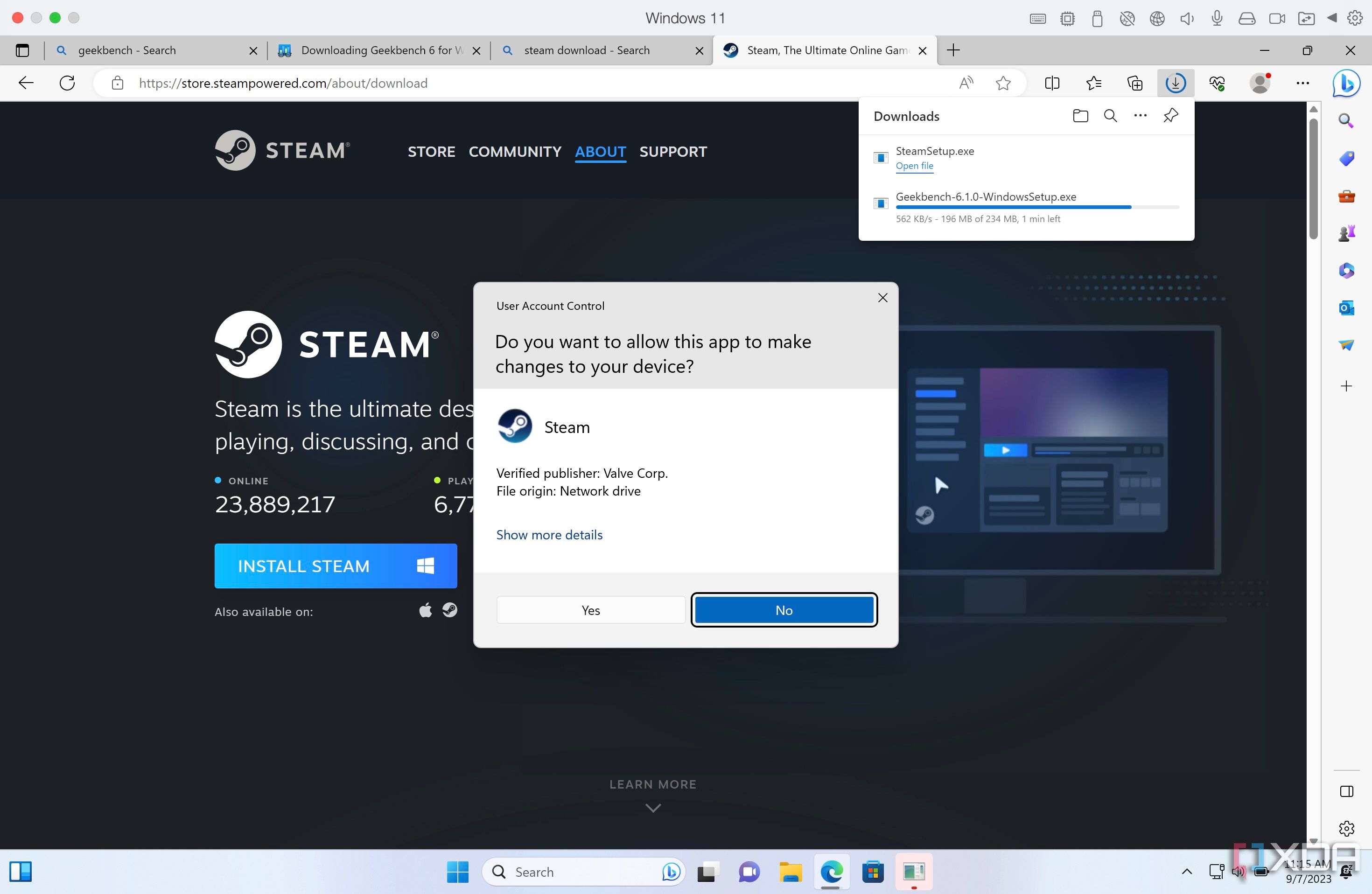 Descargando la versión de Steam para Windows 11 en mi MacBook Air M2.