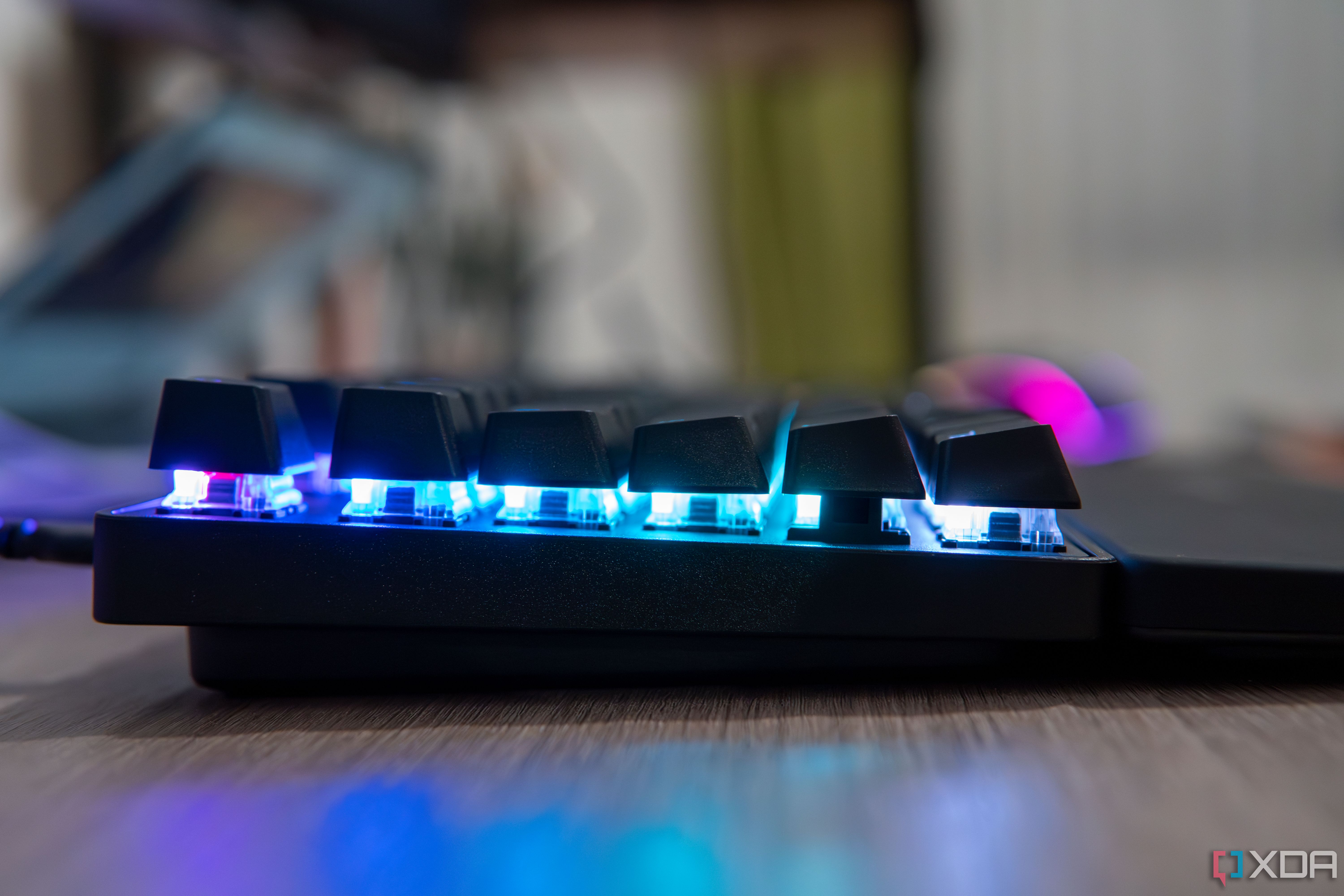 Side view of the SteelSeries Apex Pro TKL showing the switches and RGB lighting