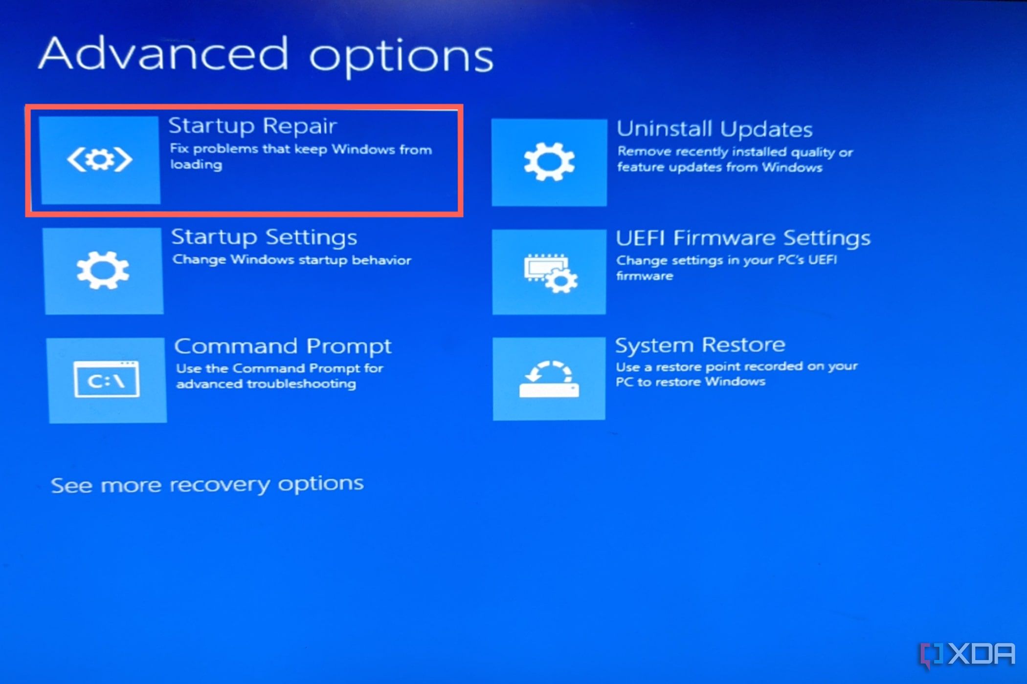 Choose Startup Repair inside Windows Recovery Environment.