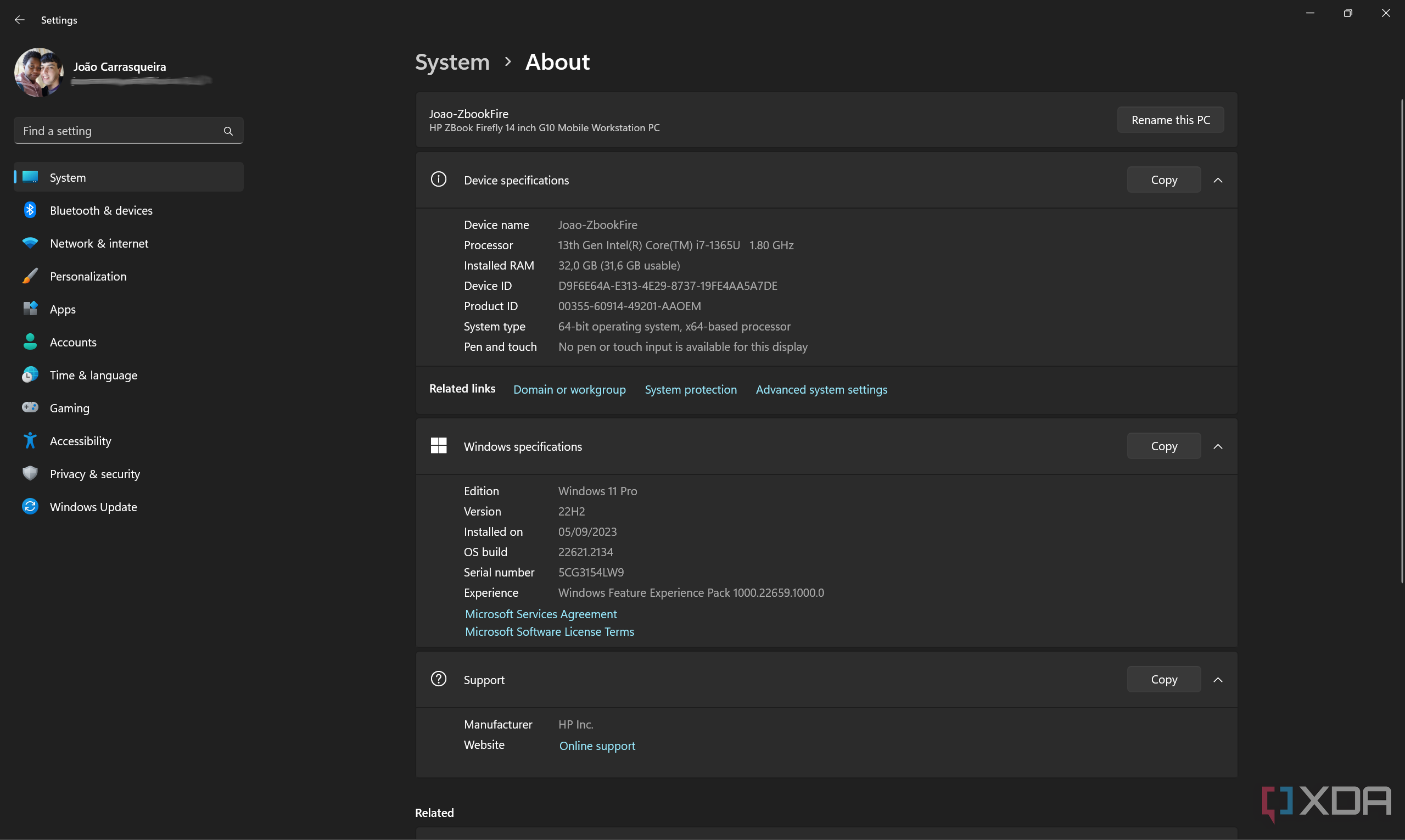 System specifications in Windows 11 Settings