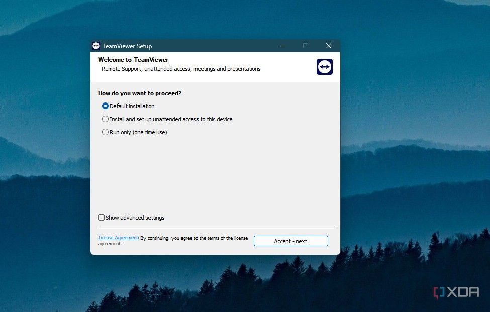 Elegir la instalación predeterminada en la configuración de TeamViewer