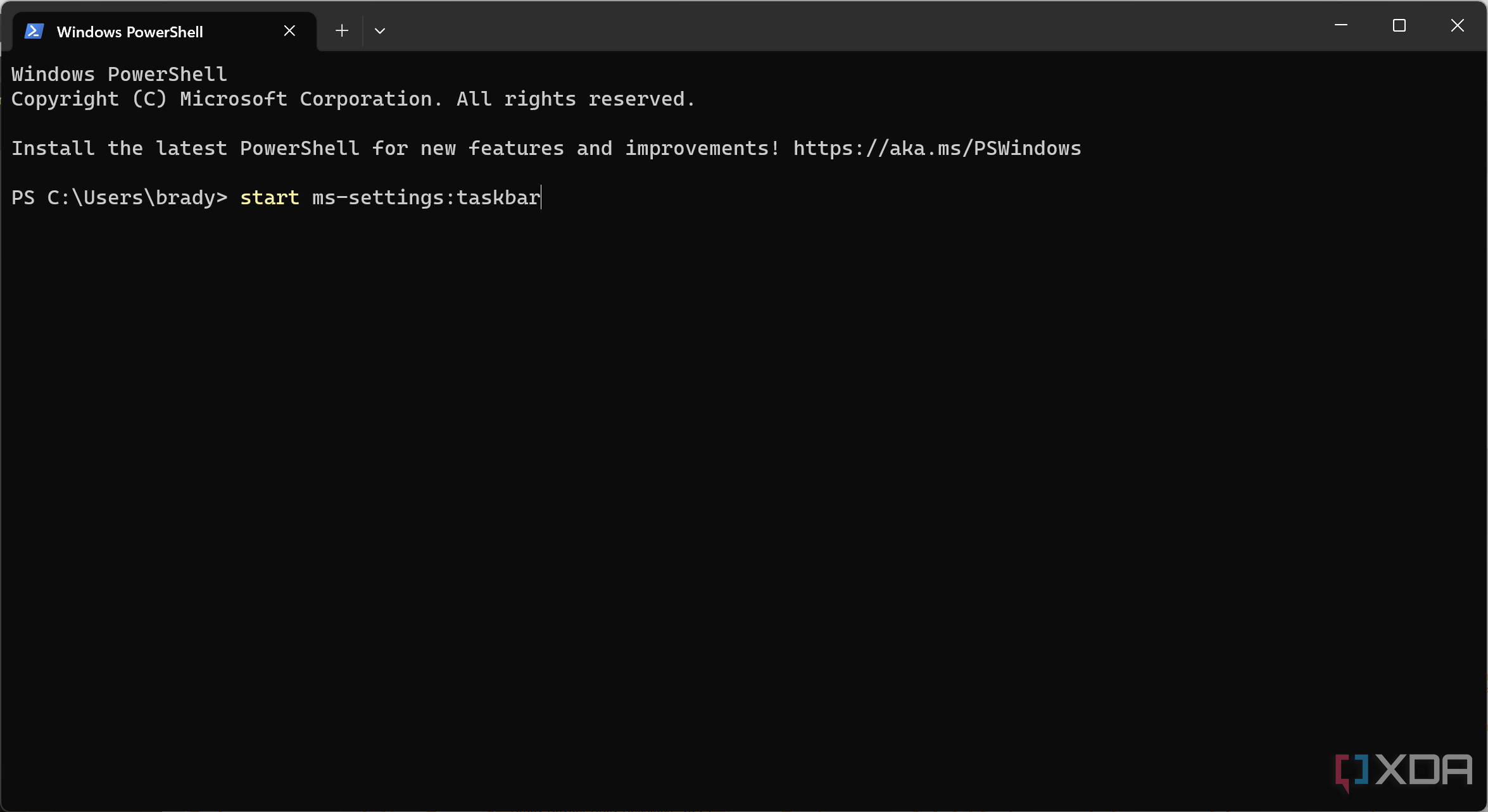 El símbolo del sistema para iniciar la configuración de la barra de tareas en la Terminal.