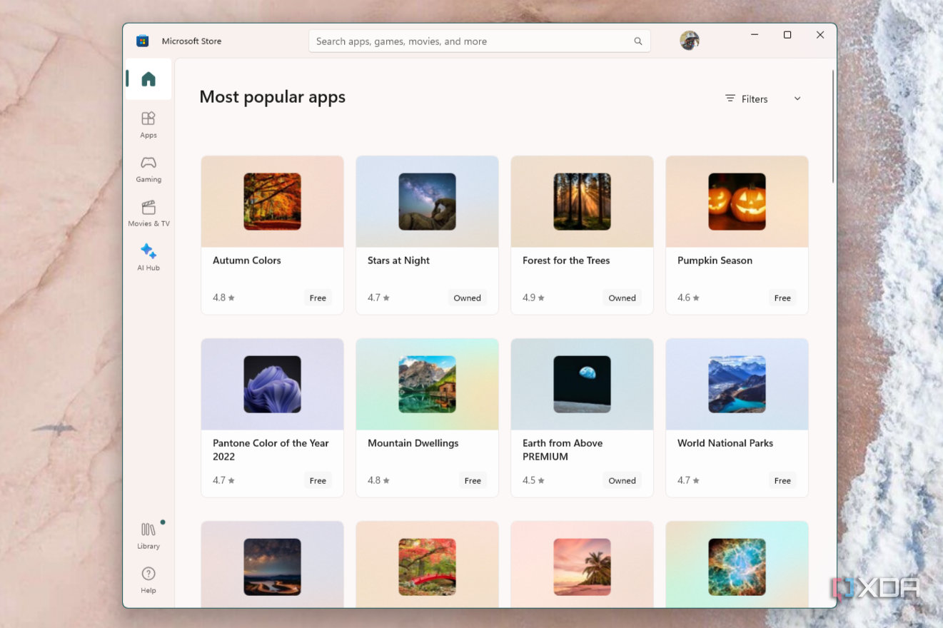 The Microsoft store in Windows 11 showing the avaialble themes